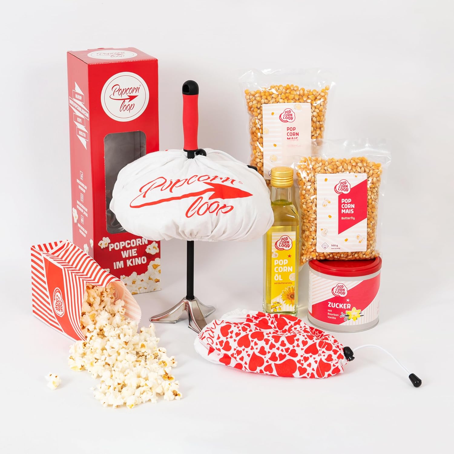 Das Starter Paket Popcornloop Original Popcornmaschine für Popcorn Mais Zuhause Kino Retro Heimkino Popcornmaker Popcornzubereiter Popcorn Maker