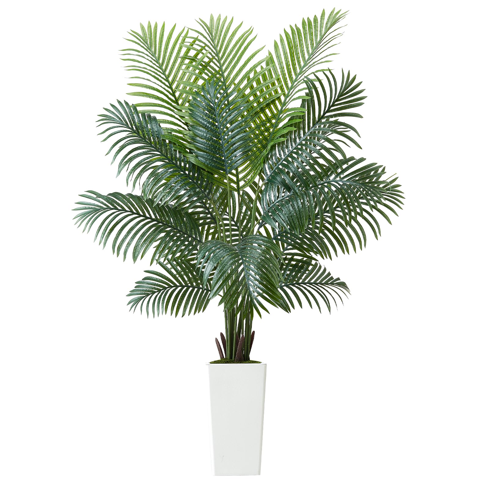 VEVOR Palmier Artificiel Areca, 1,8 m, Plante Artificielle Tropicale en Pot Blanc, Faux Arbre Tropical Palmier Areca, Fausse Plante pour Décoration d'Intérieur, Salon, Bureau, Intérieur et Extérieur