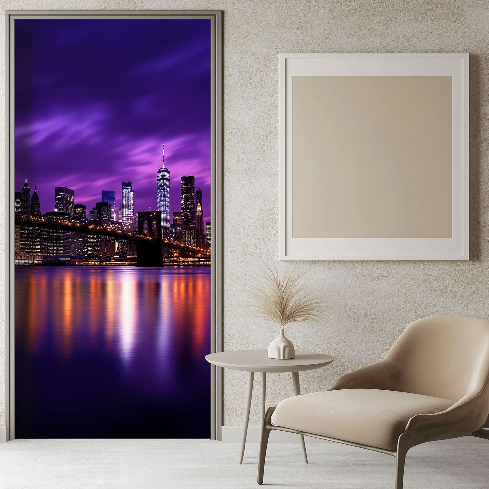 Stickers pour portes intérieures salon déco New York violet style loft urbain