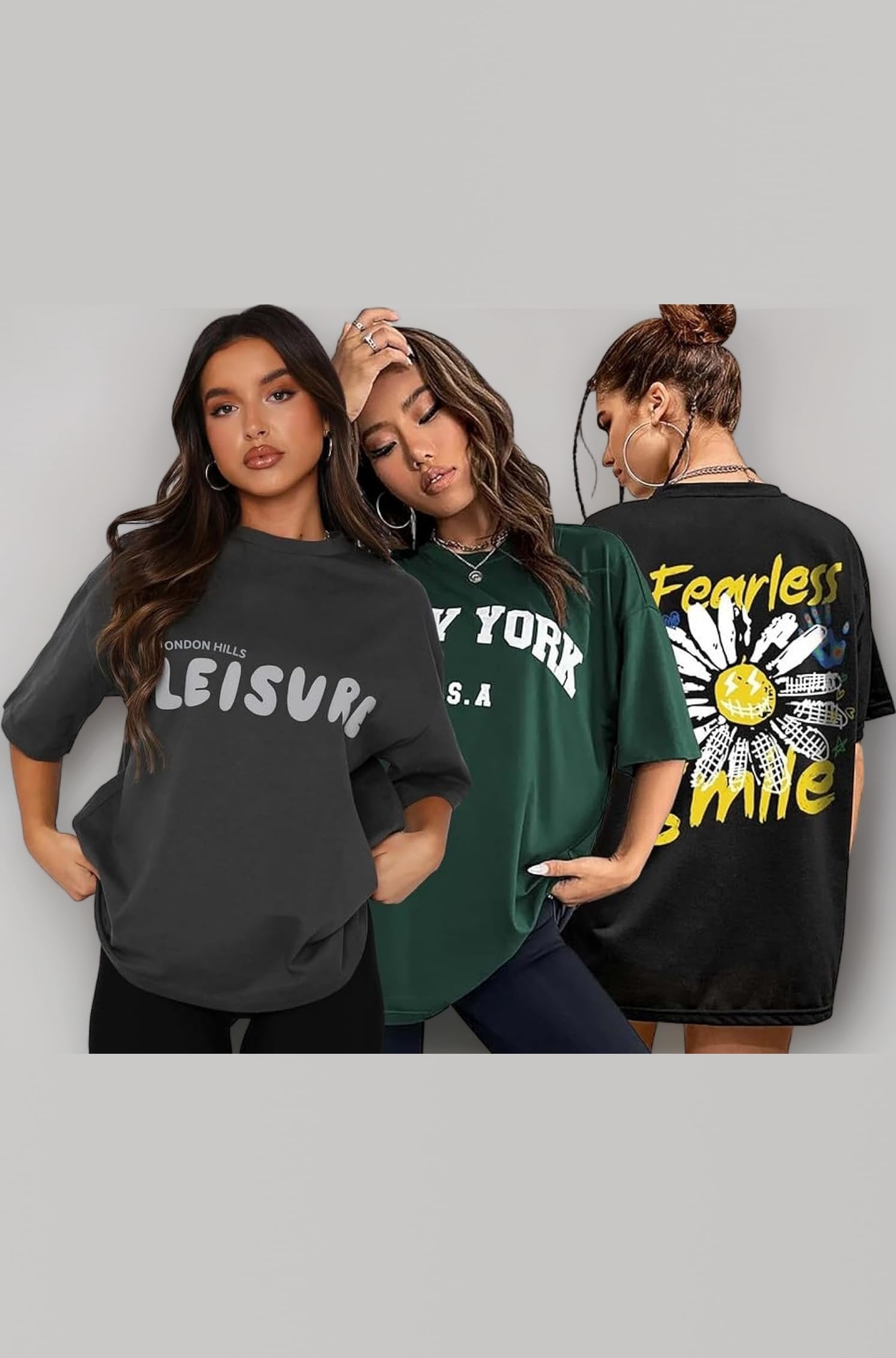 Women's Cotton Oversized Fit Printed Round Neck Oversized T-Shirt | Loose Fit Drop Shoulder T-Shirt Pack of 3