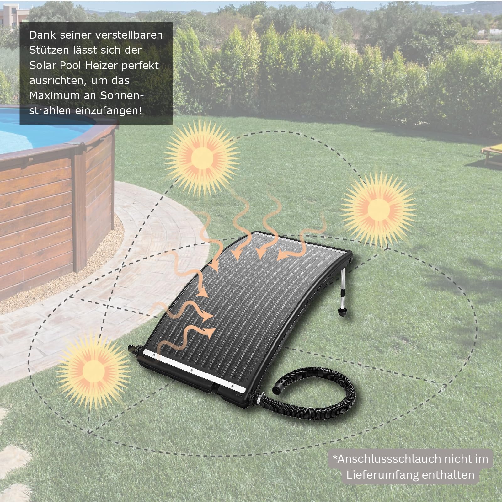 Mauk® Solar Poolheizung Komplettset | Poolheizer Solarkollektor 10000 L/h - 112x66x14cm Sonnenkollektor für Swimming Pool, Whirlpool, Spa