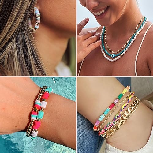 Vista 6 de Paodey - Kit de fabricación de pulseras de la amistad, 96 colores, 900 cuentas de letras y números, dijes dorados y plateados y cuentas de arcilla