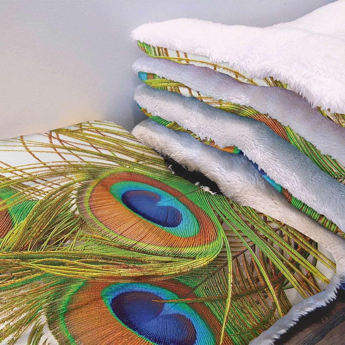 review Blue Green Pale Brown Dog and Cat Blankets Peacock Feathers Modern Classic Soft Plush Autumn Winter Thermal Pet Bed Snooze Sleeping for Kittens Puppies Rabbits Peacock 25