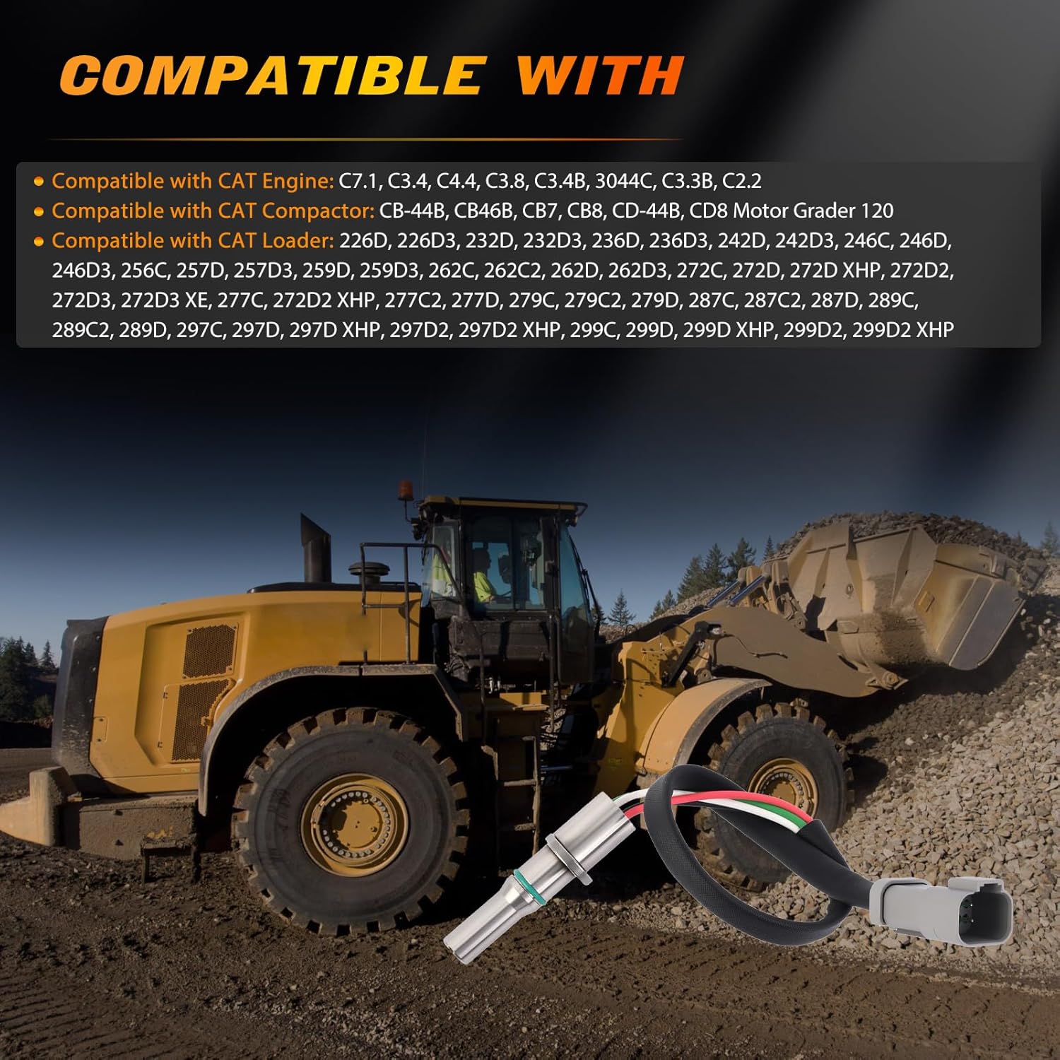 2623764 Speed Sensor Compatible with Caterpillar CAT Skid Steer Loader 226D, 226D3, 232D, 232D3, Engine C7.1, C3.4, C4.4, Compactor CB-44B, CB46B Replaces 262-3764 CA2623764