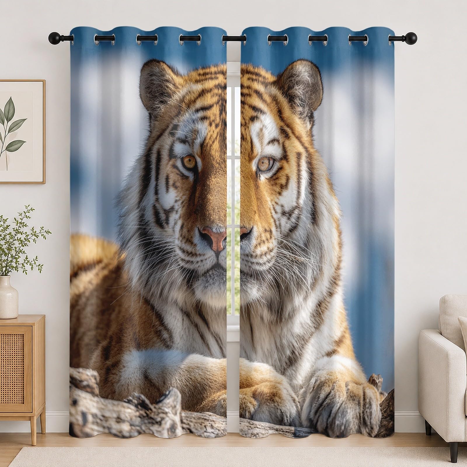 Infantil Cortinas Opacas Aislantes 2 Paneles 140An x 260Al cm Animales Tigre Primer Plano Hogar Decorativa Suave Poliéster Termicas Cortina con Ojales MarróN para Salon Dormitorio Oficina