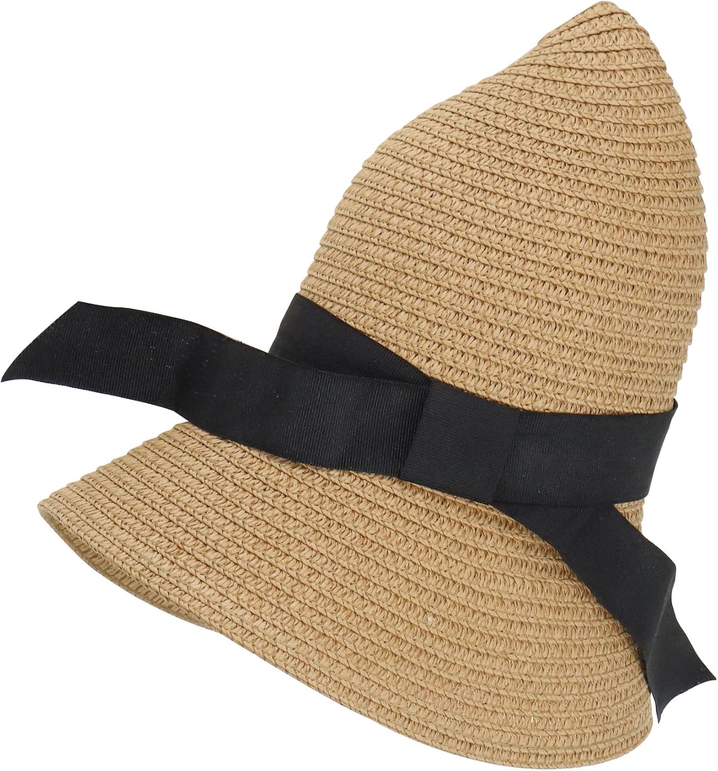 Girls Wide-Brim Straw Sun-Hat for Summer Beach with Bow