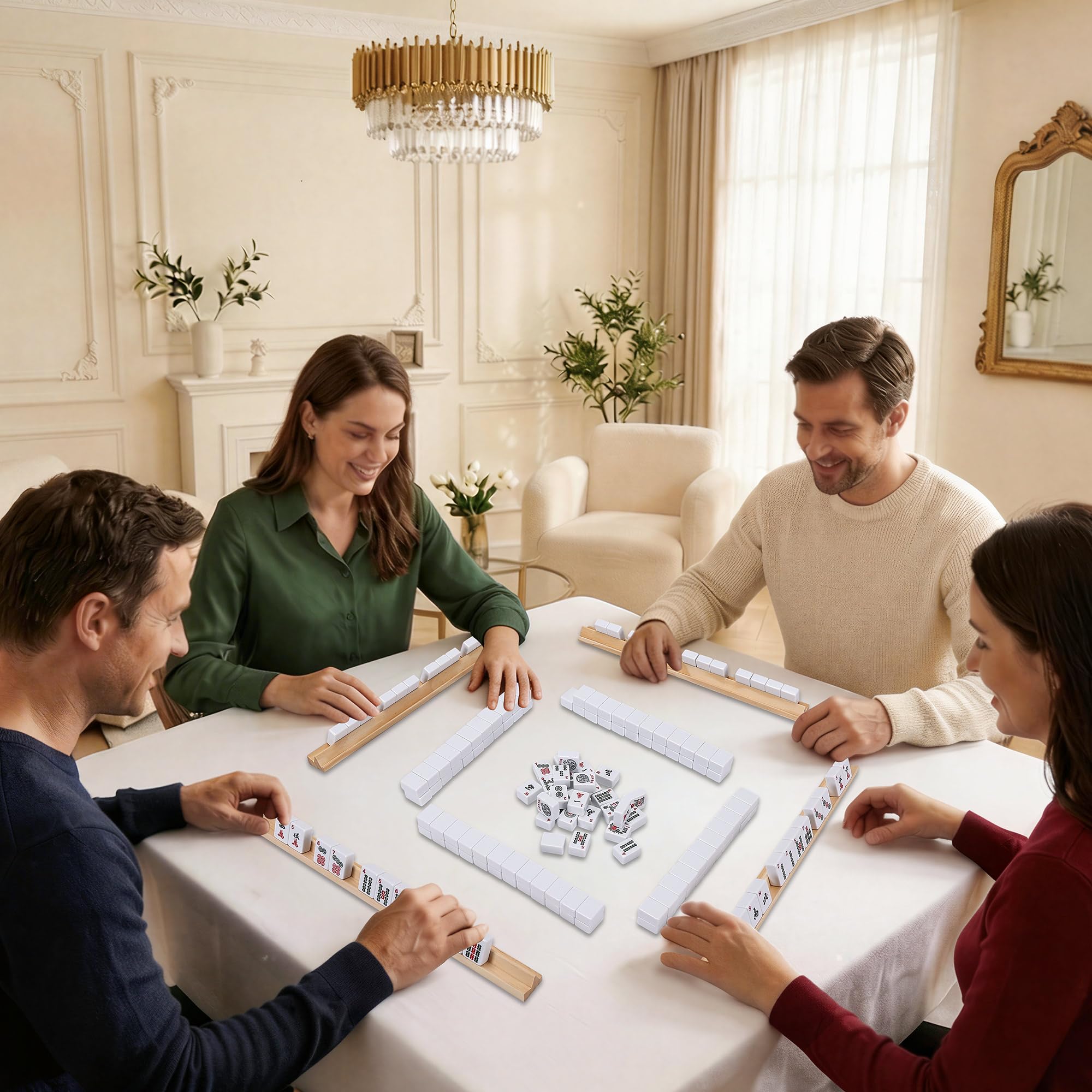 GOTHINK Zestaw drewnianych płytek i tacek mahjong
