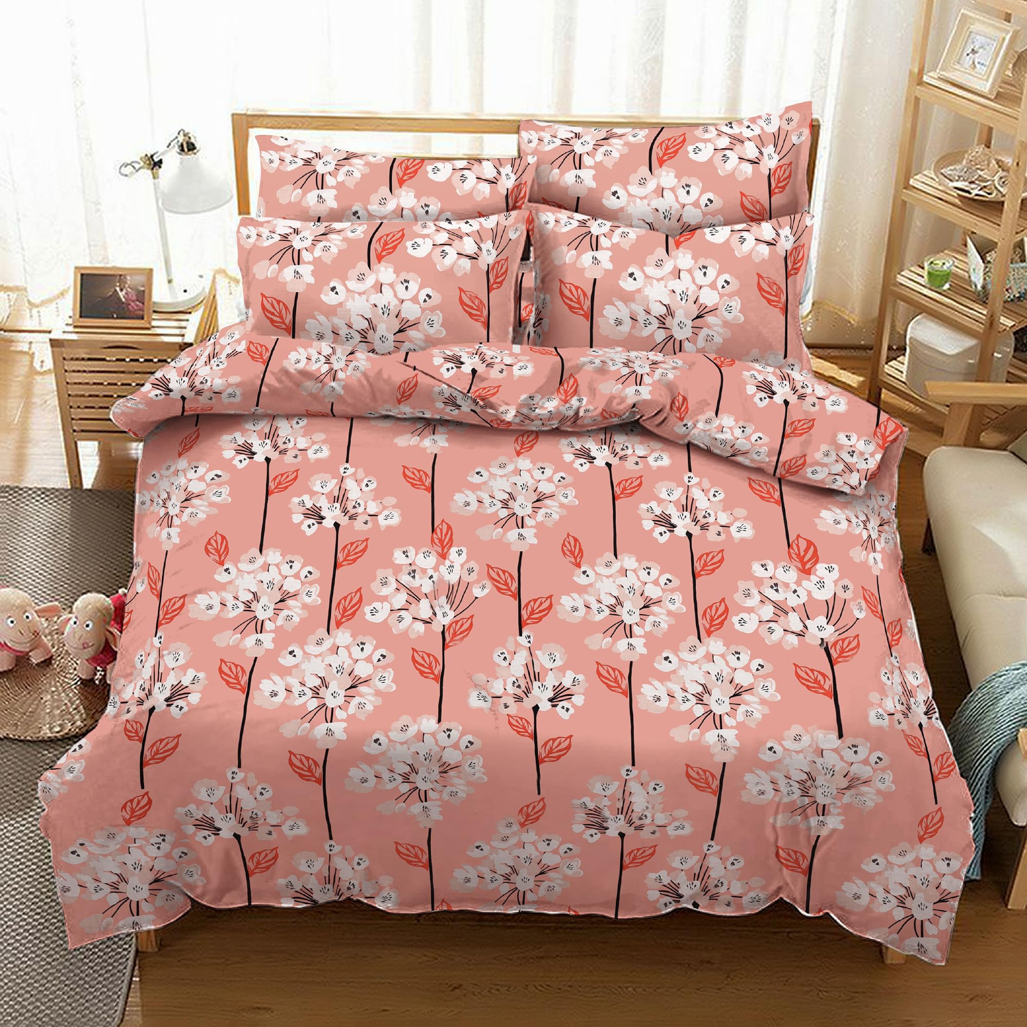 Printed Floral King Size Duvet Cover Set 100% Egyptian Cotton 400 Thread Count Soft Breathable Hotel Quality Luxury with Matching Pillowcases Bedding Machine Washable