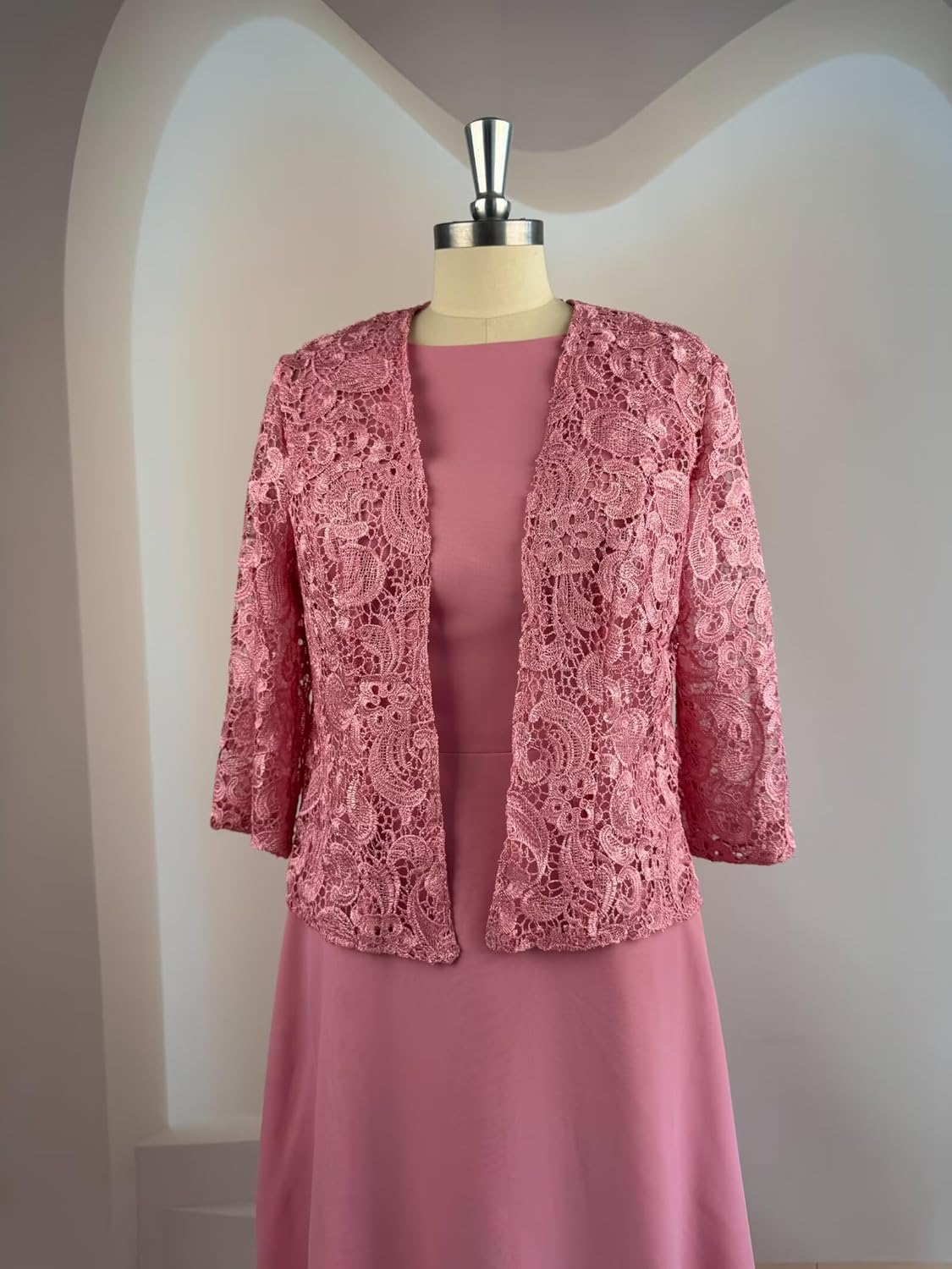 Chiffon Grandmother of Bride Dress with Jacket 2 Piece Grandma of The Groom Dresses for Wedding 3/4 Sleeves
