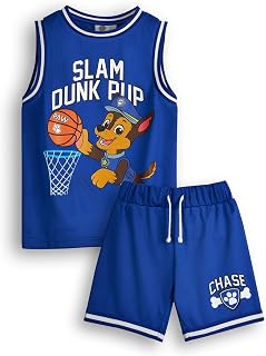 Boys Basketball Jersey and Shorts Sets | Kids Slam Dunk Pup Two Piece Sports Outfit | Childrens Matching Bundle