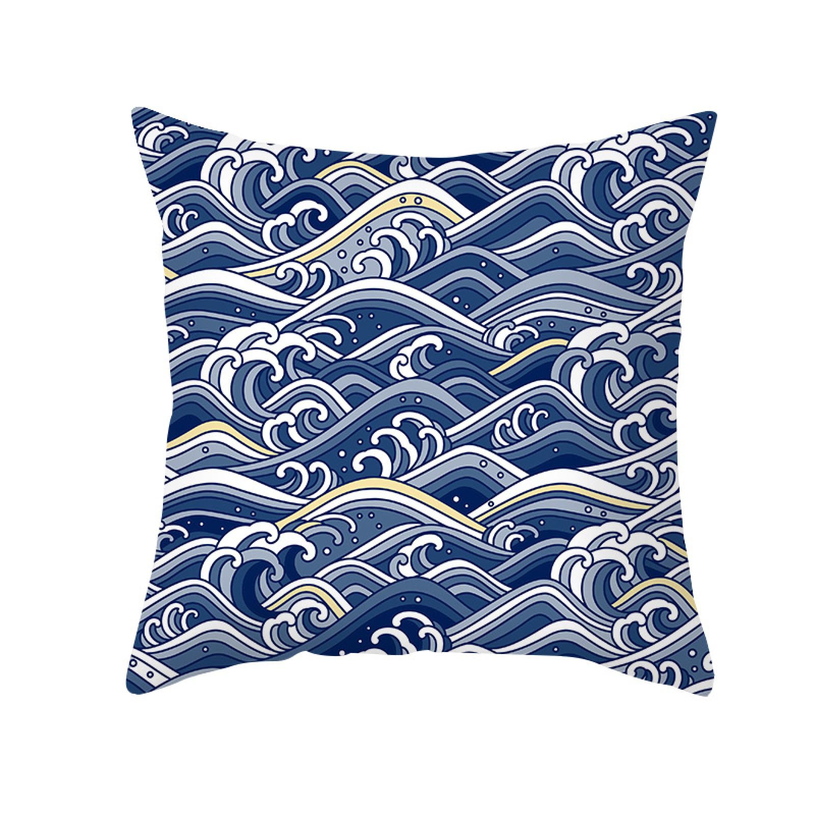Cushion Covers Blue Waves Pillow Cases Soft Linen Cushions with Covers Included Washable Sofa Cushions with Invisible Zip Pillowcase Breathable Pillow Cover 50x50 Cushion Cover 1 Pack