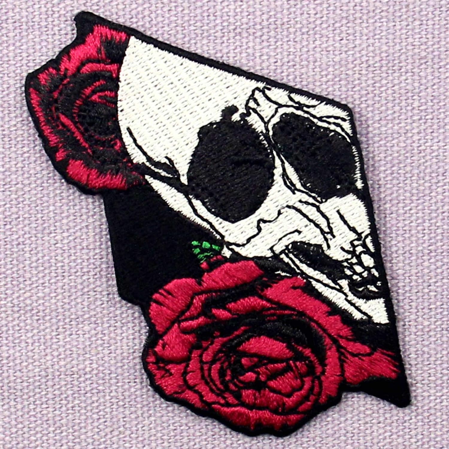 Skull and Rose Patch Embroidered Applique Iron On Sew On Emblem