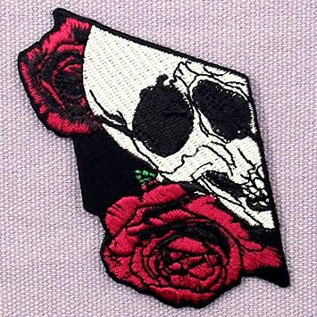 Skull and Rose Patch Embroidered Applique Iron On Sew On Emblem