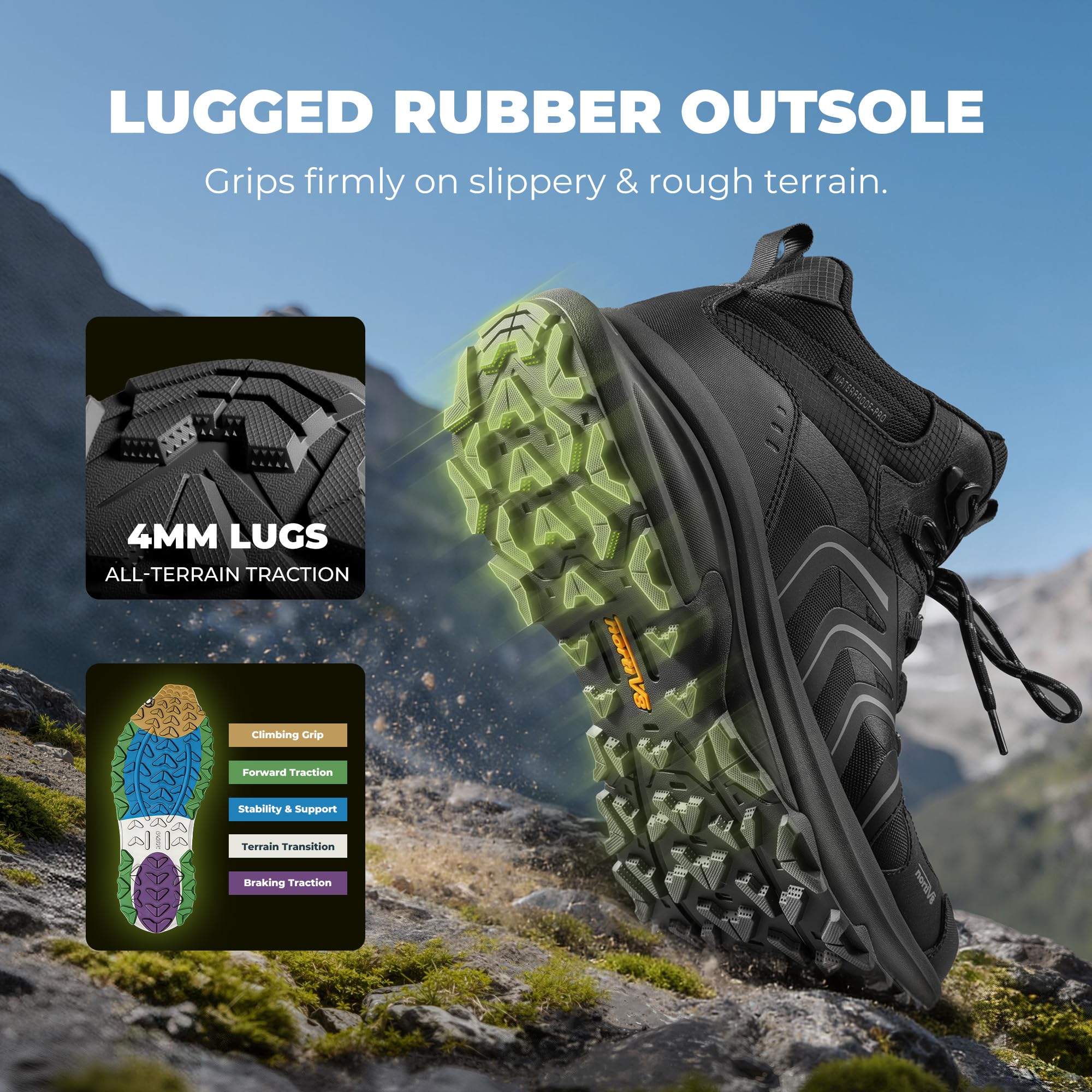NORTIV 8 Hommes Chaussures de Randonnée Imperméables | Légères et Confortables pour Trekking, Camping escalade, Idéales Toute la Journée
