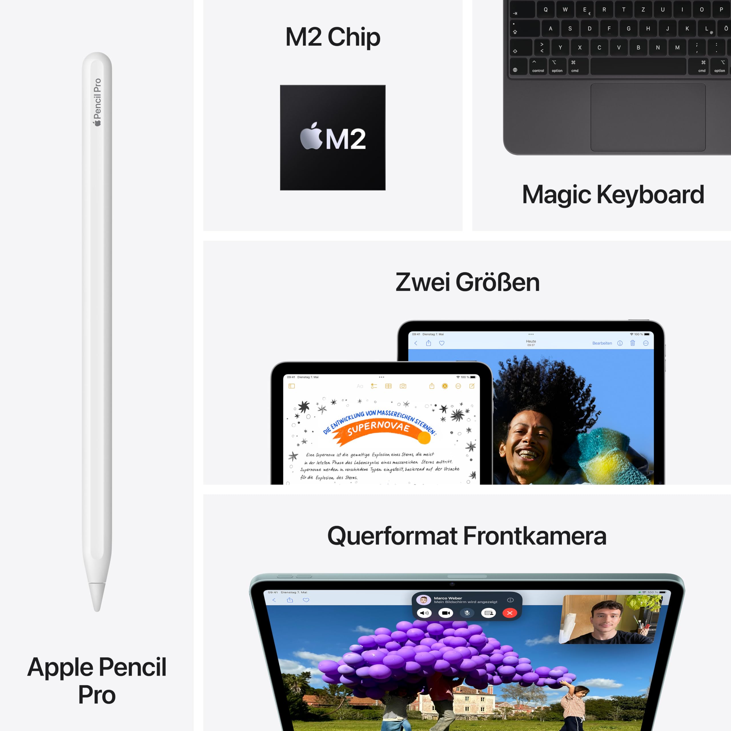 Apple 11" iPad Air (M2): Liquid Retina Display, 128 GB, 12 MP Querformat Frontkamera/12 MP Rückkamera, WLAN 6E, Touch ID, Batterie für den ganzen Tag – Space Grau