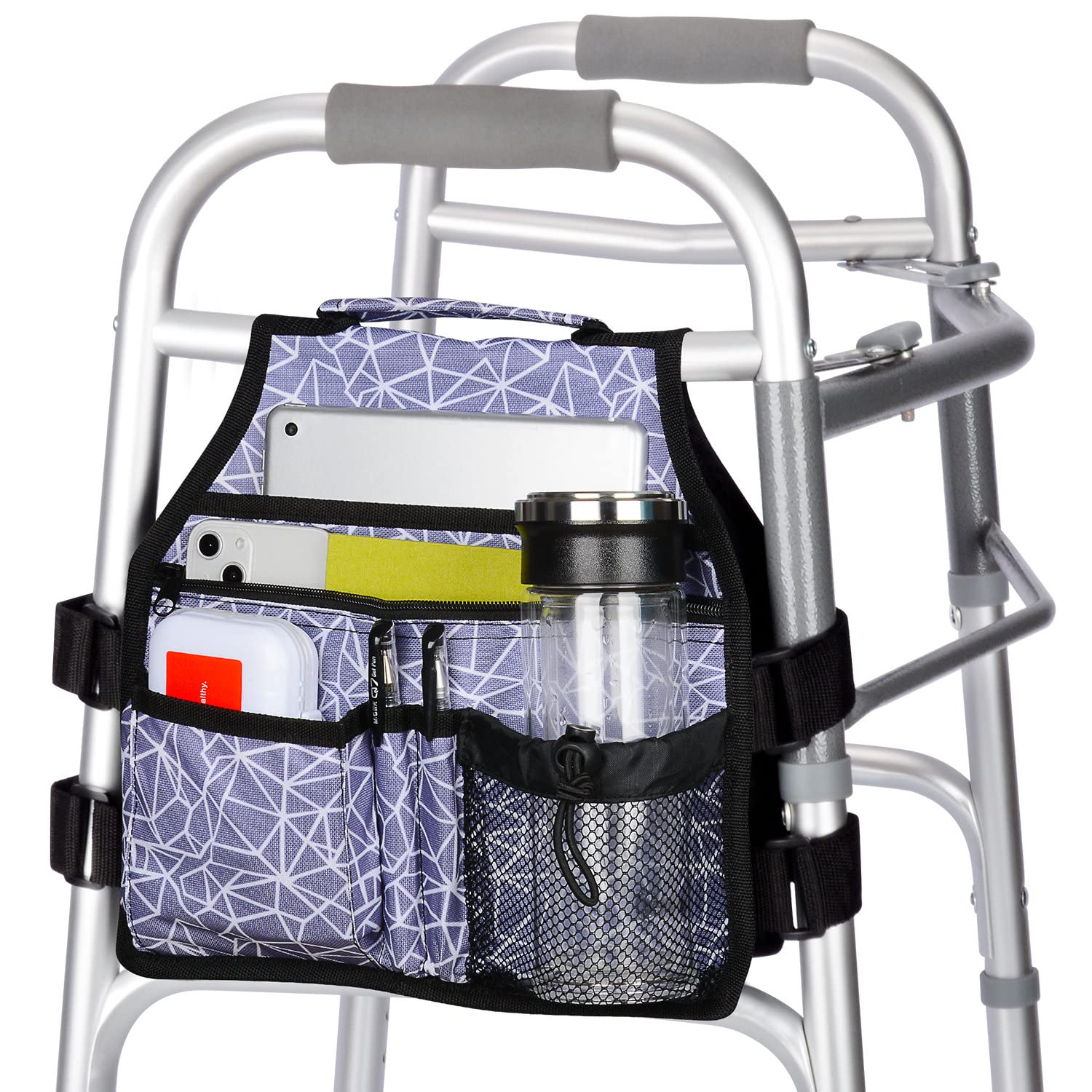 supregear Side Walker Bag, Walker Accessories Bag w/Cup Holder, Folding Walker Basket Waterproof Walker Organizer Caddy Pouch for Most Walker with Side Bar for Seniors, Elderly, Double Sided