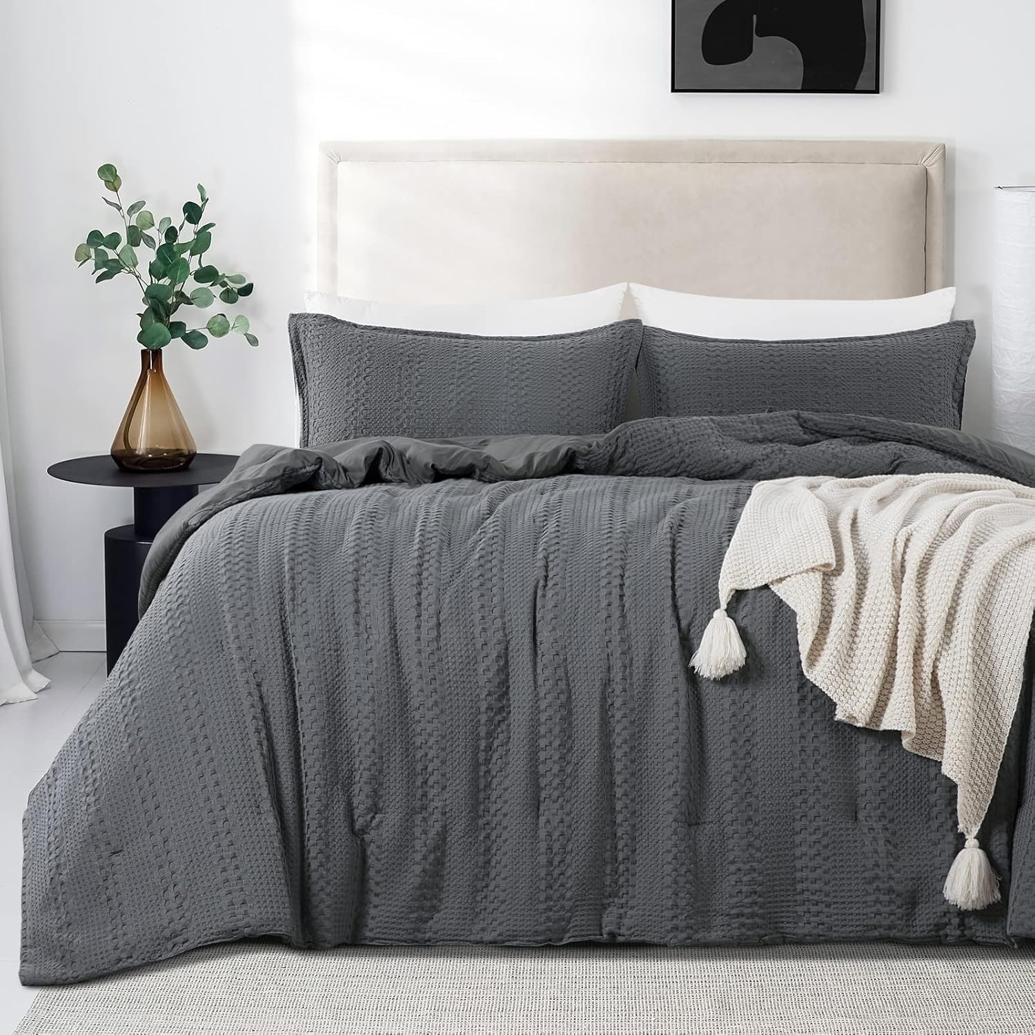 HOMBYS 120x120 Oversized King Waffle Weave Comforter Set, Lightweight Washed