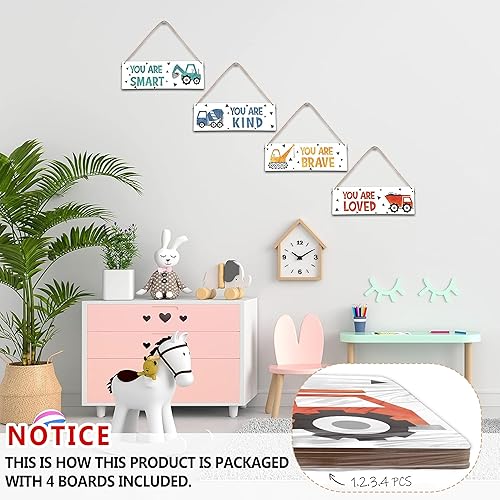 Miniatura 3 de 4 Piezas de Decoración de Vehículos de Construcción para Habitación de Niños, Decoración de Pared de Madera - Arte de Pared Motivacional para