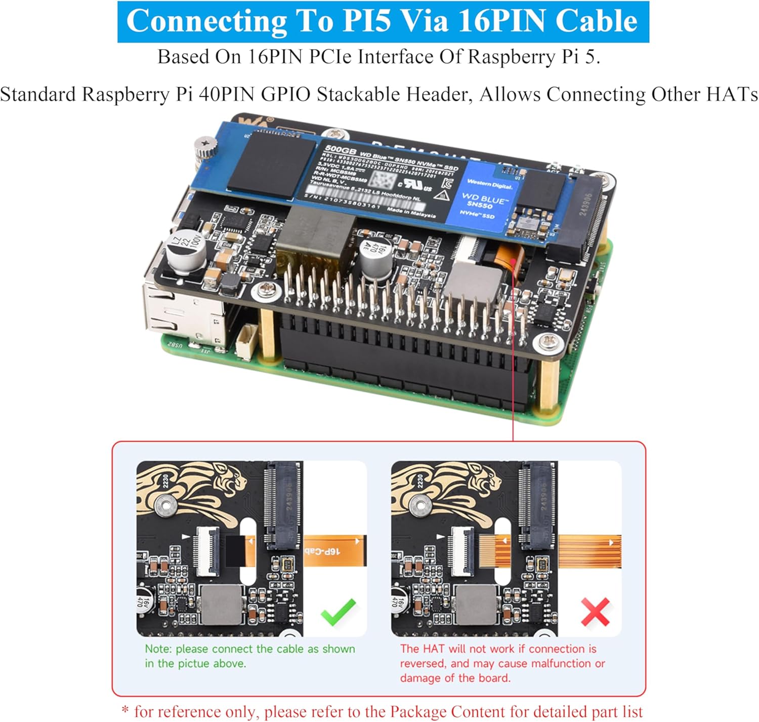 PCIe to M.2 Adapter with PoE Function Compatible with Raspberry Pi 5, Pi 5 NVMe PoE HAT+ Support NVMe M.2 Solid State Drive SSD 2230/2242/2260/2280, High-Speed Reading/Writing
