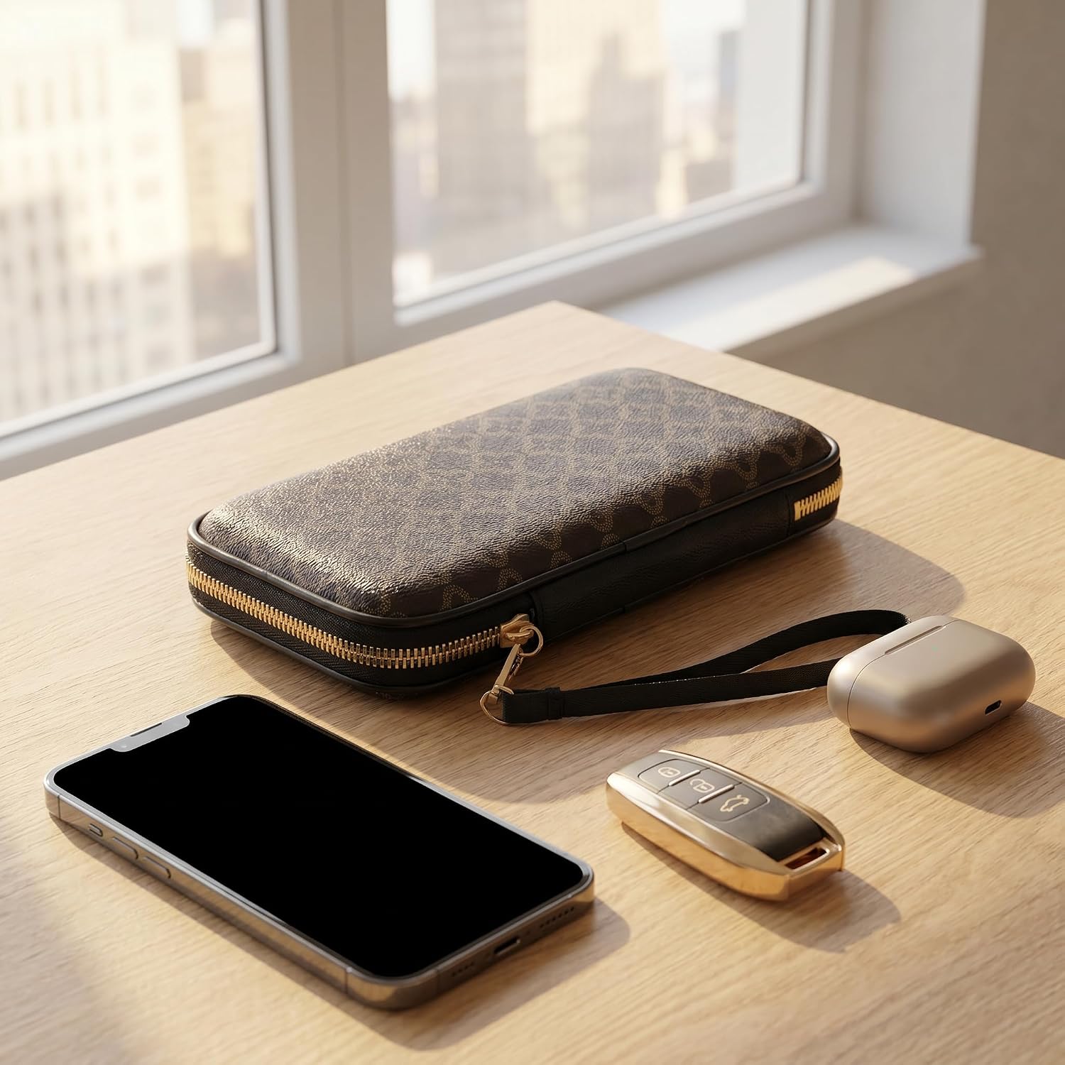 Women's Wallets Large Capacity with Detachable Wrist Strap, Vintage Phone Clutch Purse that Holds Phone, Multi Card & Cash Organizer for Everyday Use (Dark brown)