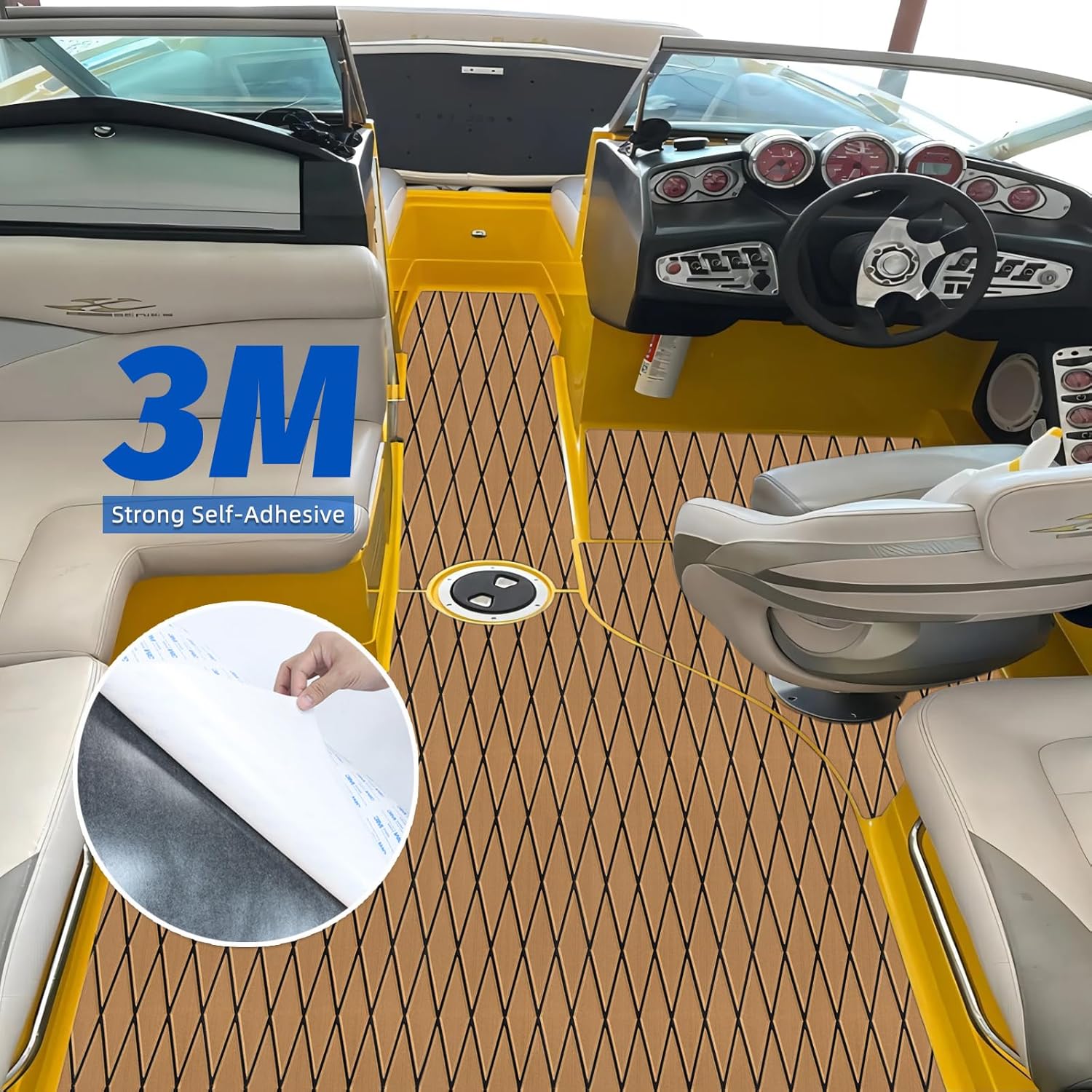 HXBYX EVA Foam Boat Flooring with 3M Adhesive Backing 6mm Thick Diamond Sea Deck Boat Carpet Marine Non-Slip Self-Adhesive Flooring Sheet for Kayak Yacht SwimPool RV 94"x43.9"/28.3"/15.3"