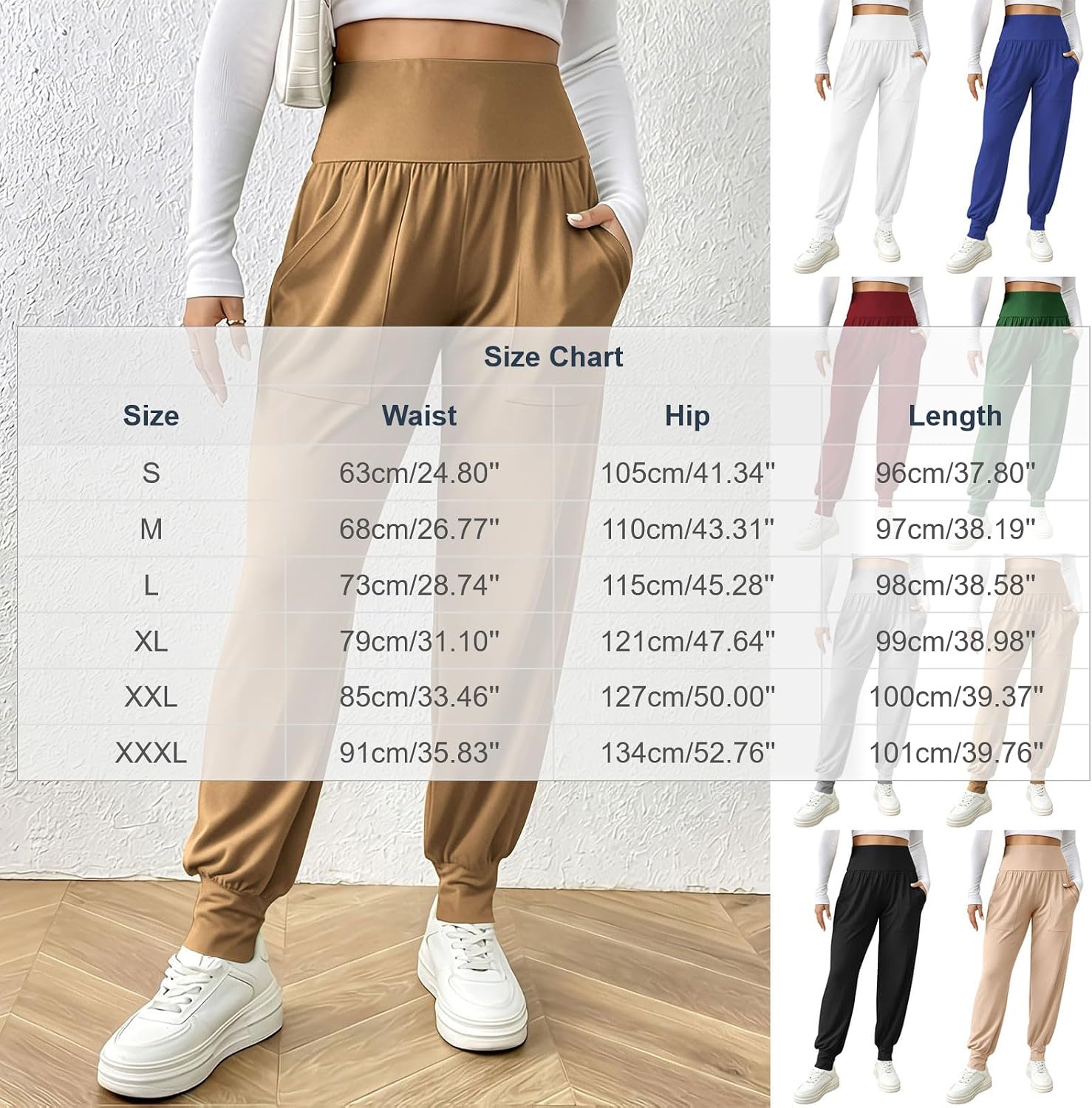 Womens High Waist Cuffed Jogger Pants with Side Pockets | Smooth Soft Fabric Attire for Comfort, Relaxed Tapered Jogger Twith Storage Slots, Casual Bottom for Yoga Daily Outdoor Wear