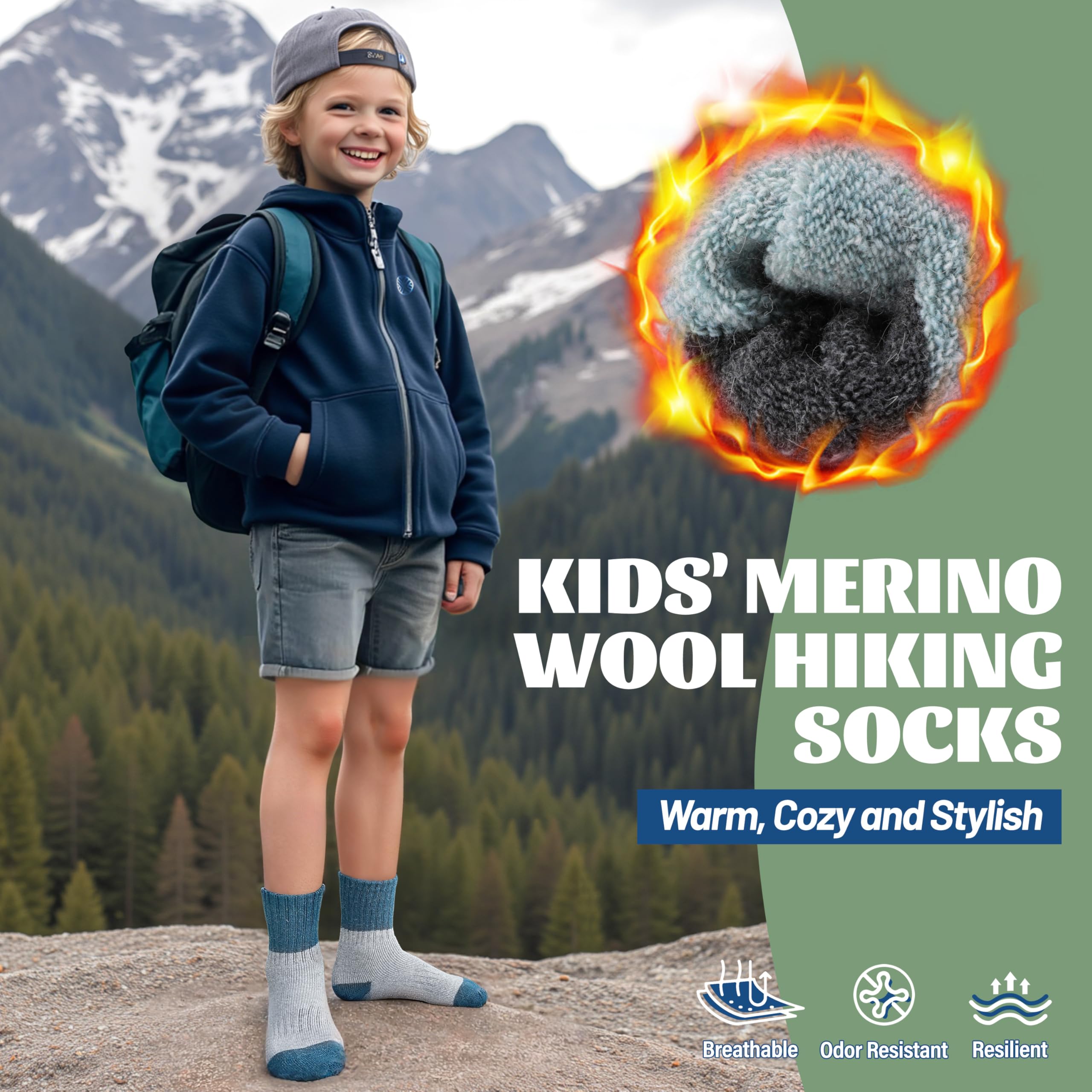 MOSEY KOSY 6 Pares Calcetines Niños Lana Merino para Caminar Chicos Chicas Bebés Invierno Térmicos Gruesos Abrigados Acolchados Calcetines Crew para Senderismo
