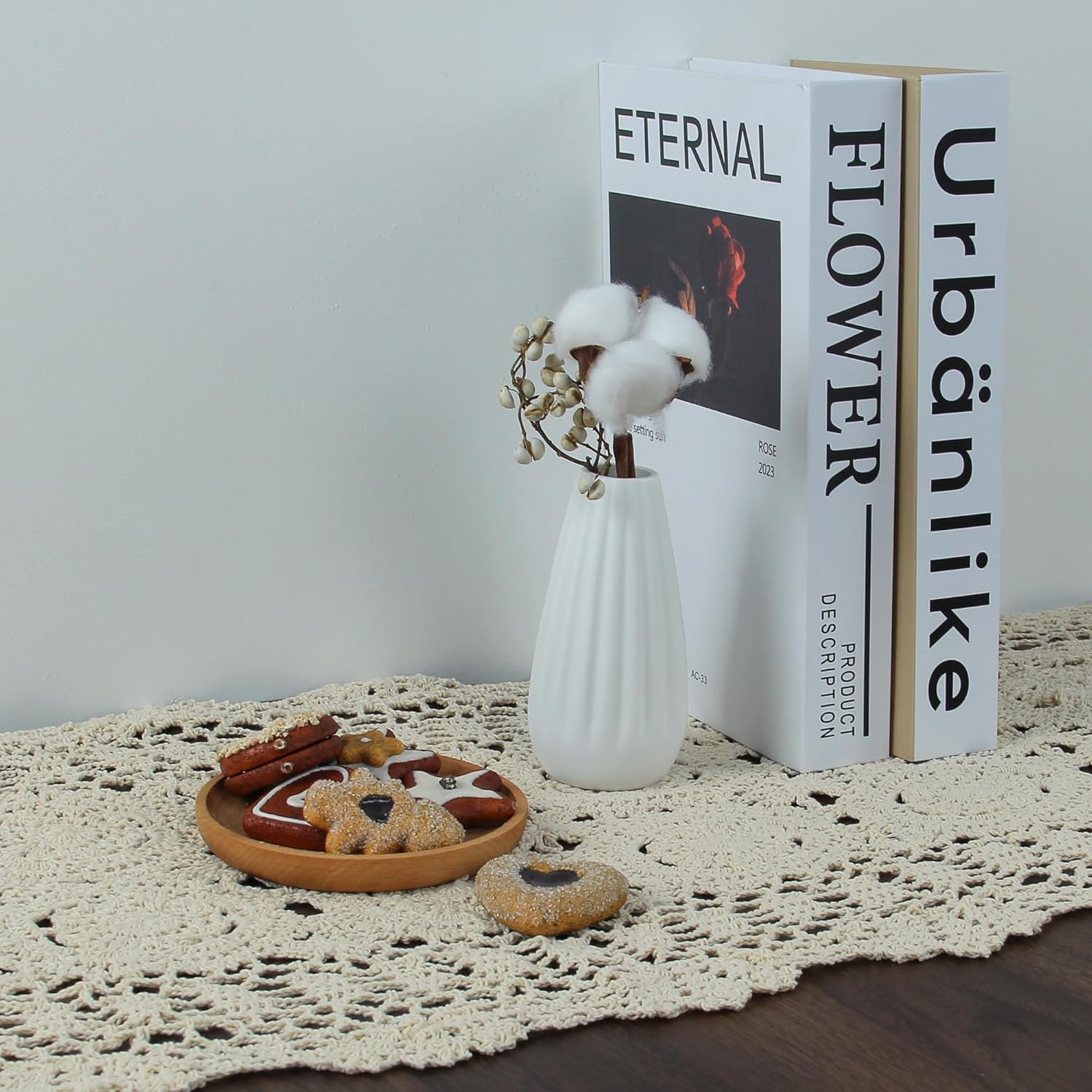 kilofly Handmade Crochet Cotton Lace Table Runner Tablecloth, 15 x 60 inch