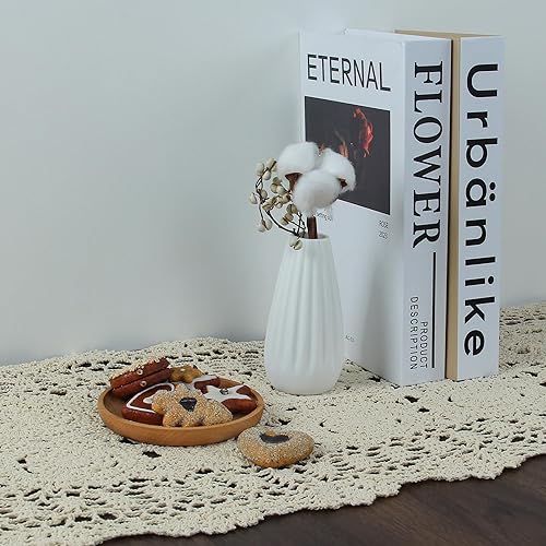 Miniatura 5 de kilofly Mantel de mesa hecho a mano con encaje de algodón de ganchillo, 15 x 79 pulgadas