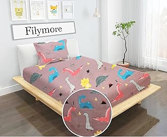 Small Dinosaurs Single Bedsheet for Kids 240 TC Cartoon Bedcover Made with Pure Microfiber(Size 60 X 90 Inches) 1 Bedsheet 1 Pillow Cover (Color-Brown)