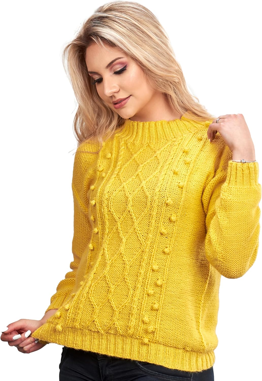 Women´s Crewneck Yellow Handwoven Alpaca Sweater London