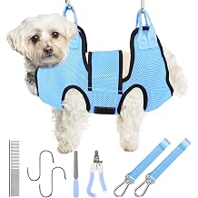 PatiencET Dog Grooming Hammock for Nail Trimming Pet Hammock for Small Dogs with Security Strap Cat Sling for Nail Clipping with Clippers Nail File and Pet Comb Cerulean S