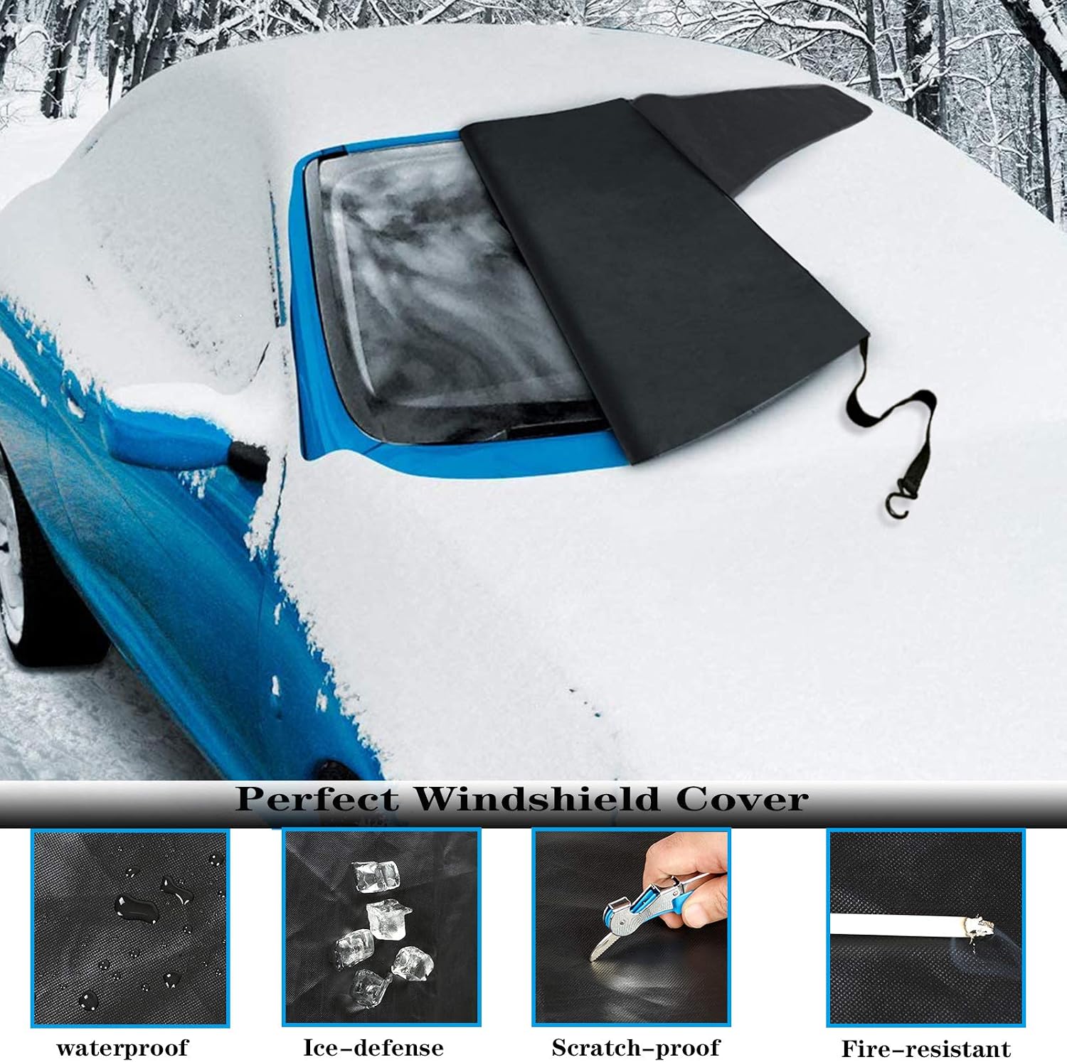 KOOLSOLY Car Rear Windshield Snow Cover,Layer Protection&Double Side Design,Snow, Ice, Frost,UV Full Protection,Extra Large & Thick Fit for Most Vehicle(57'' X35'') (Windshield)…