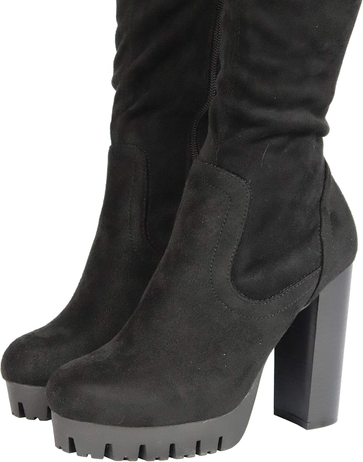 Wild Diva Vivica-10 Women Round Toe Low Heel Knee High Boots Chunky Platform Heel Classics Zipper Bootes
