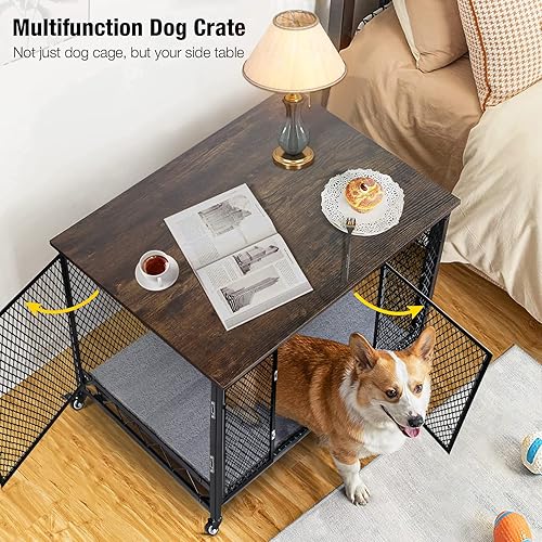 Miniatura 2 de Aivituvin Muebles de jaula para perros mesa auxiliar movible perrera interior para perros pequeños medianos y grandes casa de madera para perros con