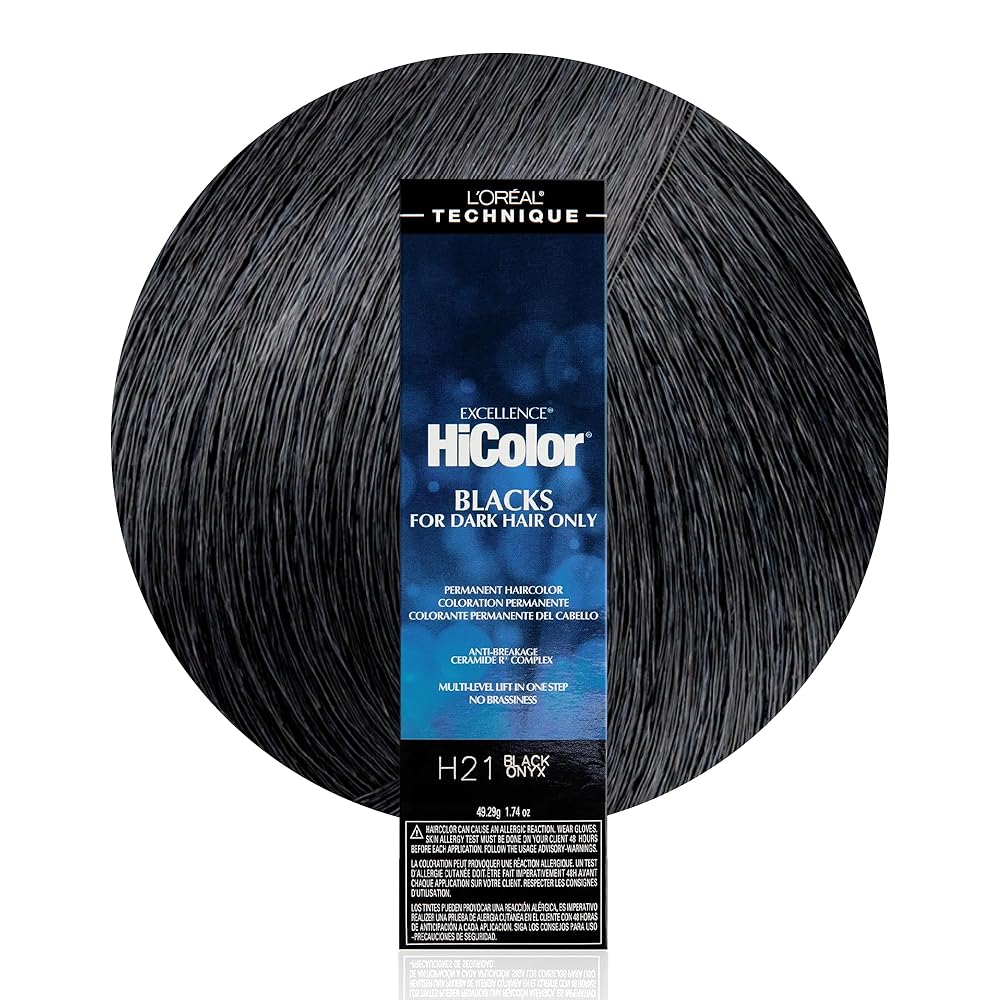 L\'OREAL TECHNIQUE HiColor Violet & Black Shades Permanent Hair Color - Anti-Breakage Ceramide R Complex, Multi-Lift With No Brassiness, For Dark Bases and Long Lasting Color, H21 Black Onyx