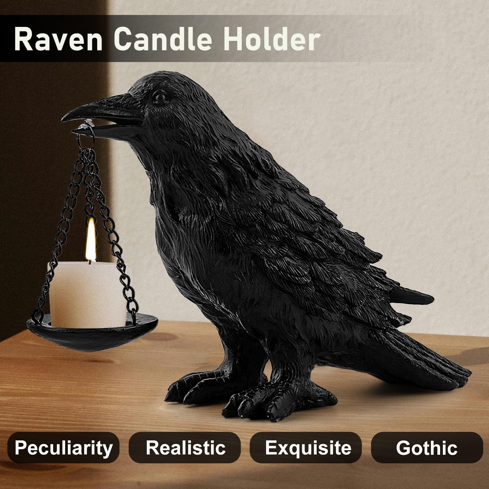 Halloween Decorations Indoor Gothic Home Decor Raven Lamp Tealight Holder for Bedroom Fake Crow Candle Holder Halloween Table Decorations Black: Black 1