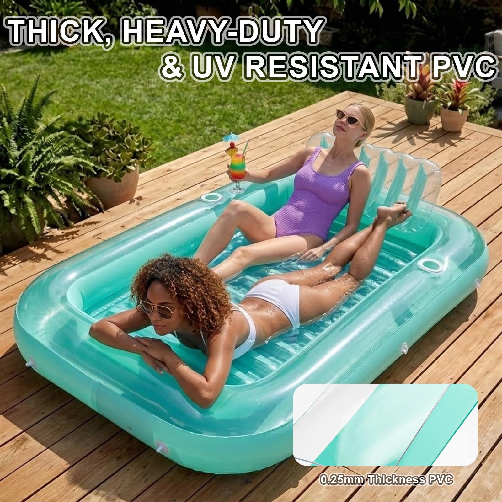 SEDEX Piscina gonfiabile per adulti, materassino ad aria con cuscino e 2 portabicchieri, piscina solare per 1-2 persone, sdraio ad acqua, per giardino, balcone, terrazza, materasso estivo