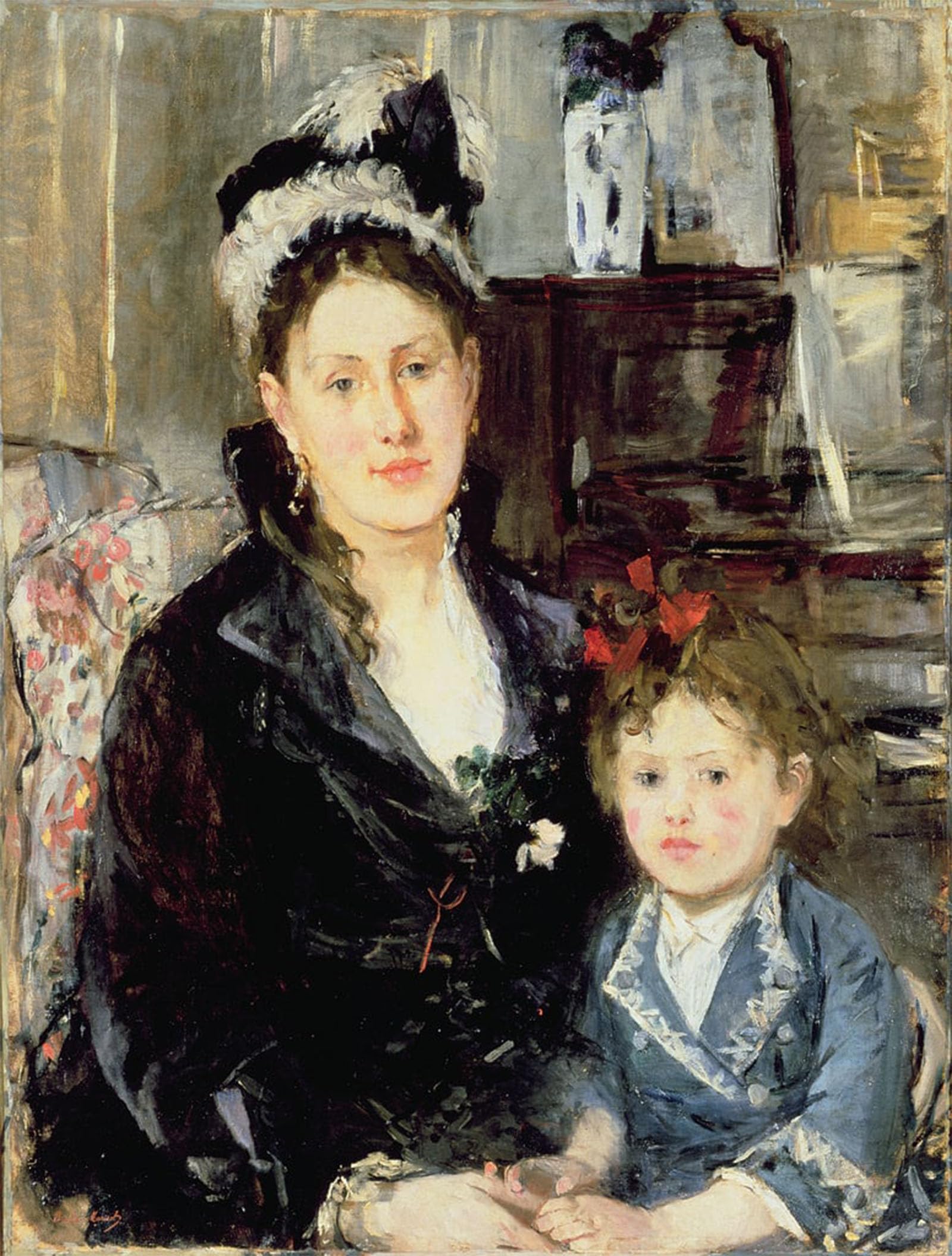 SERENDIPITP Abstract Painting Mural Print Picture Wall Decor Painting Mme Boursier and Her Daughter by Berthe Morisot Vintage Wall Artwork for Home Decor 60x90cm