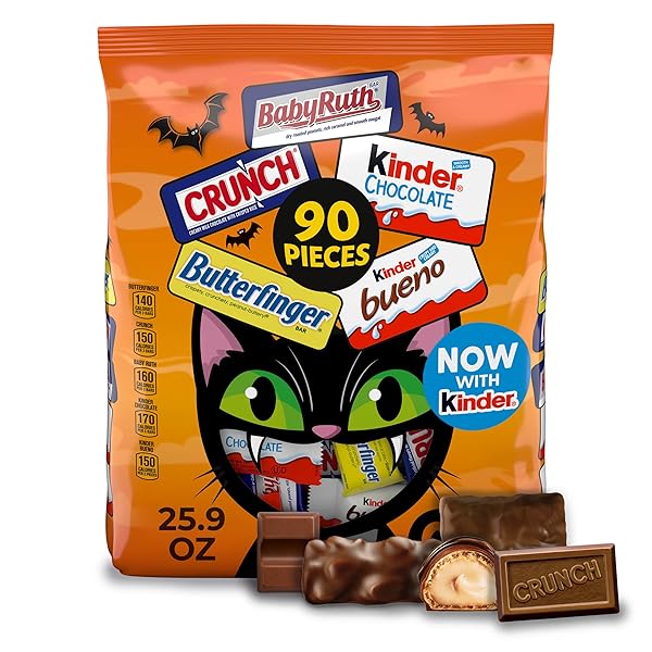 Butterfinger, CRUNCH, Baby Ruth, 100 Grand, Kinder Bueno, Kinder Chocolate, Minis Fun Size Candy Bars, 90 Count, 25.9 oz