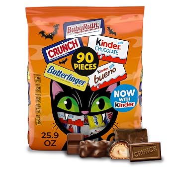 Butterfinger, CRUNCH, Baby Ruth, 100 Grand, Kinder Bueno, Kinder Chocolate, Minis Fun Size Candy Bars, 90 Count, 25.9 oz