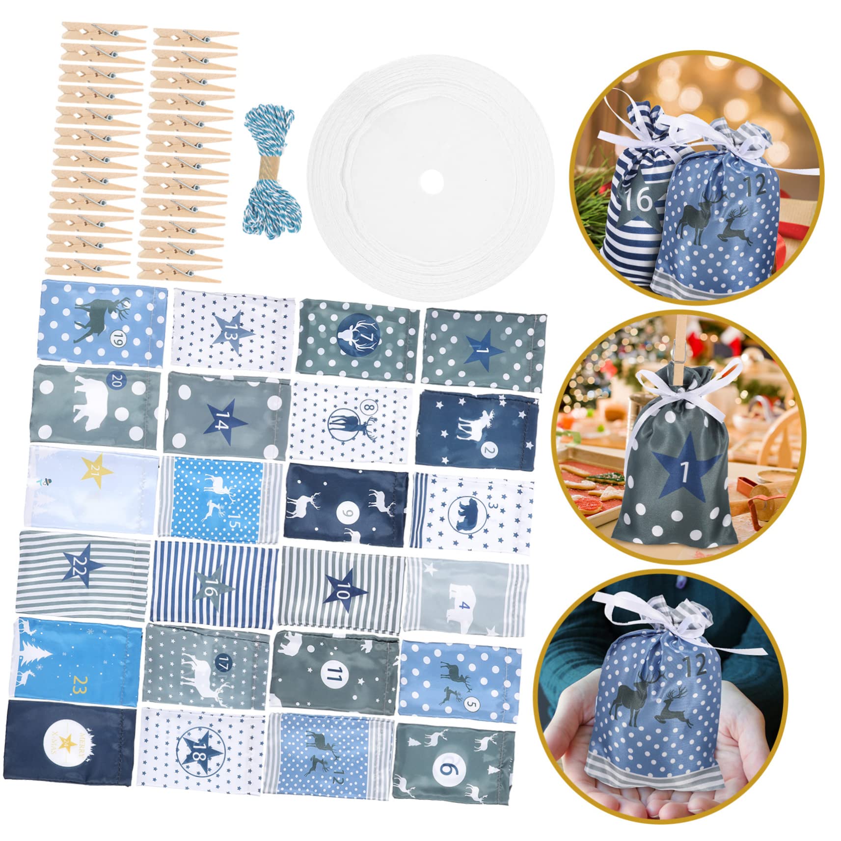 TOPBATHY 4 Juegos de Calendarios de Adviento Navideños Bolsas con Cordón para Dulces Decoración de Pared Única para Navidad Unidades X 4
