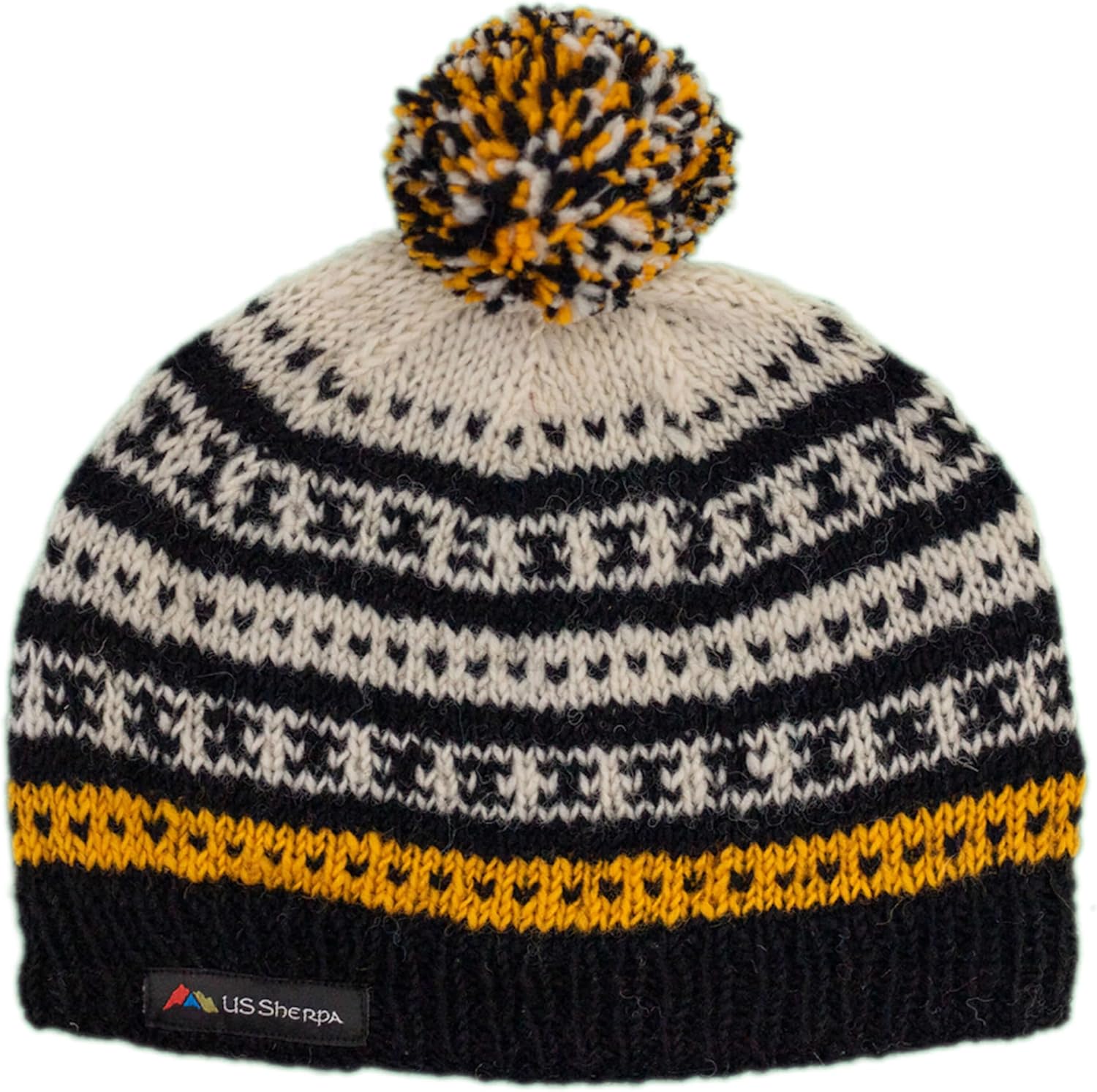 Dolpa Hat - Hand Knit Wool Pom Pom Beanie Sherpa Fleece Lined