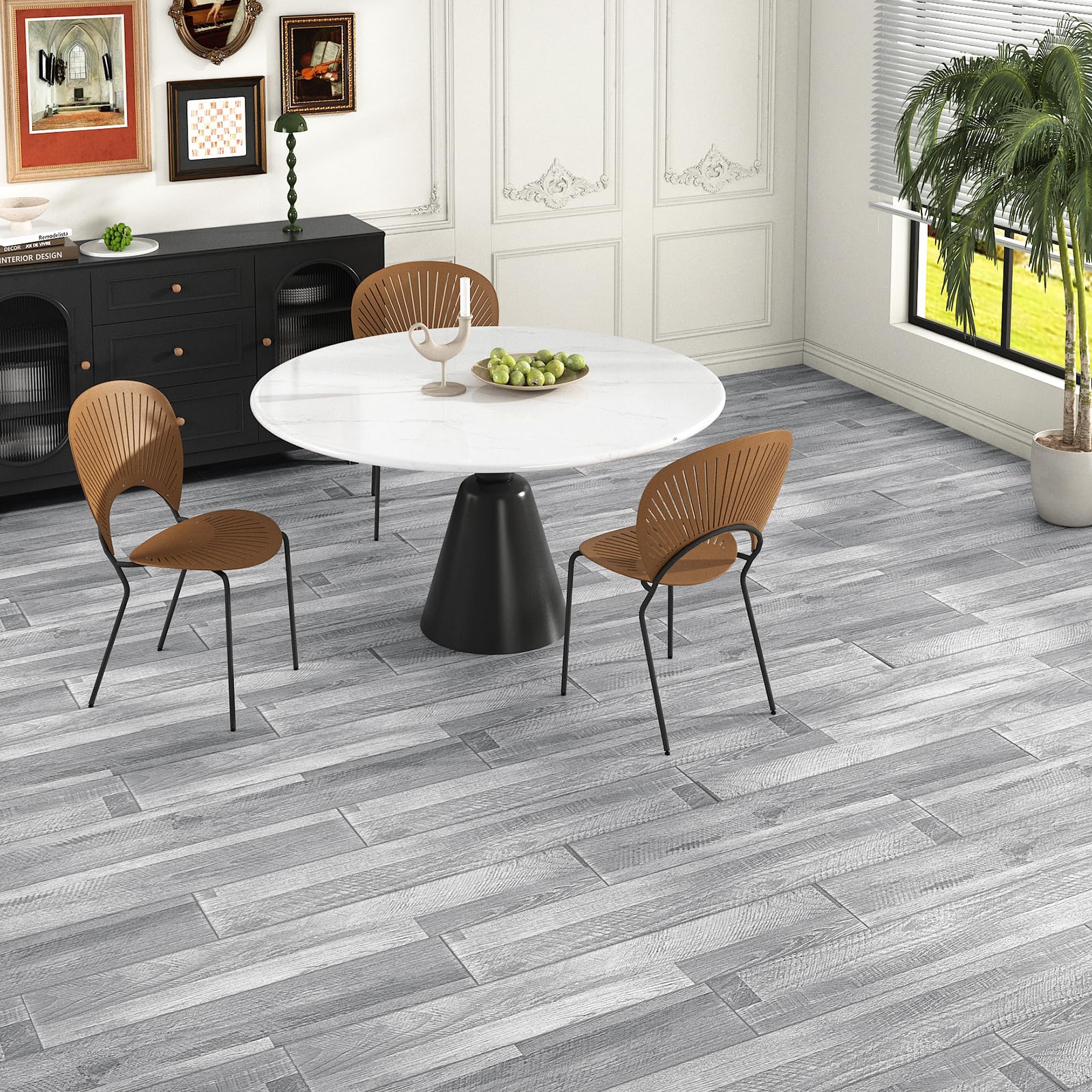 WESTICK Lot de 20 carreaux de sol amovibles imperméables en linoléum pour camping-car, cuisine, chambre à coucher, garge - Gris - 15,2 x 91,4 cm