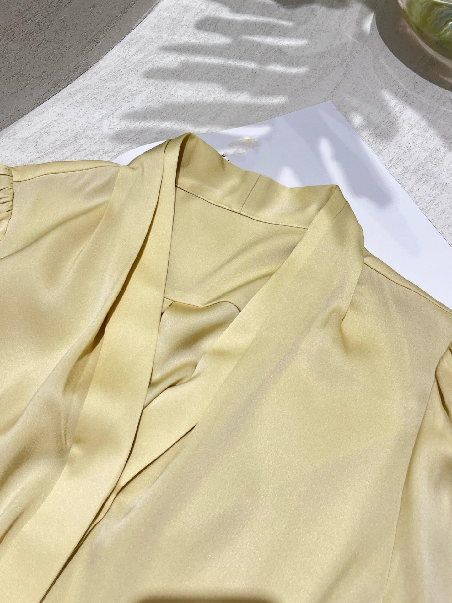 Blusa de Seda Crepe elástica de Manga Larga para Mujer