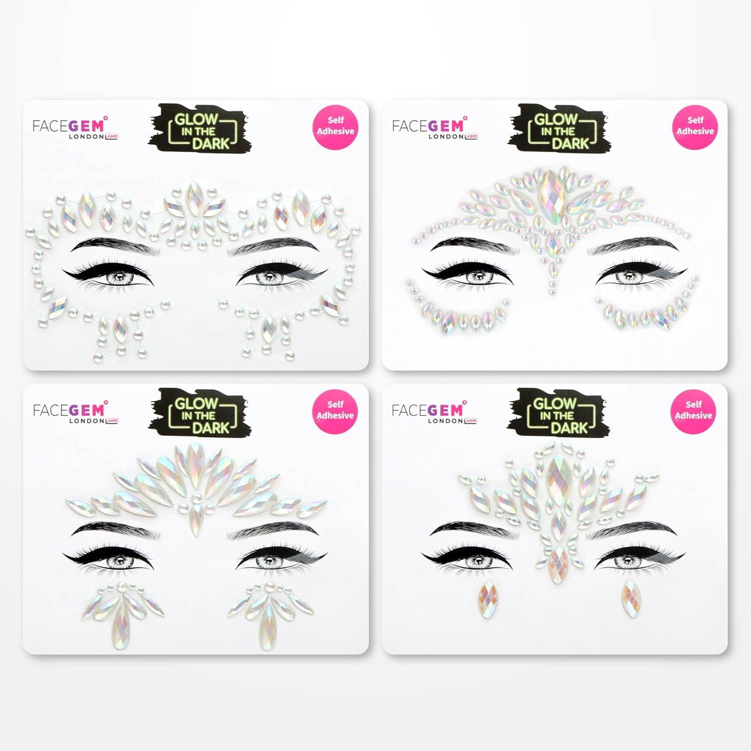Face Gems Adhesive Glitter Jewel Tattoo Sticker Festival Gems Rave Party Body Make Up (GLOW IN THE DARK)