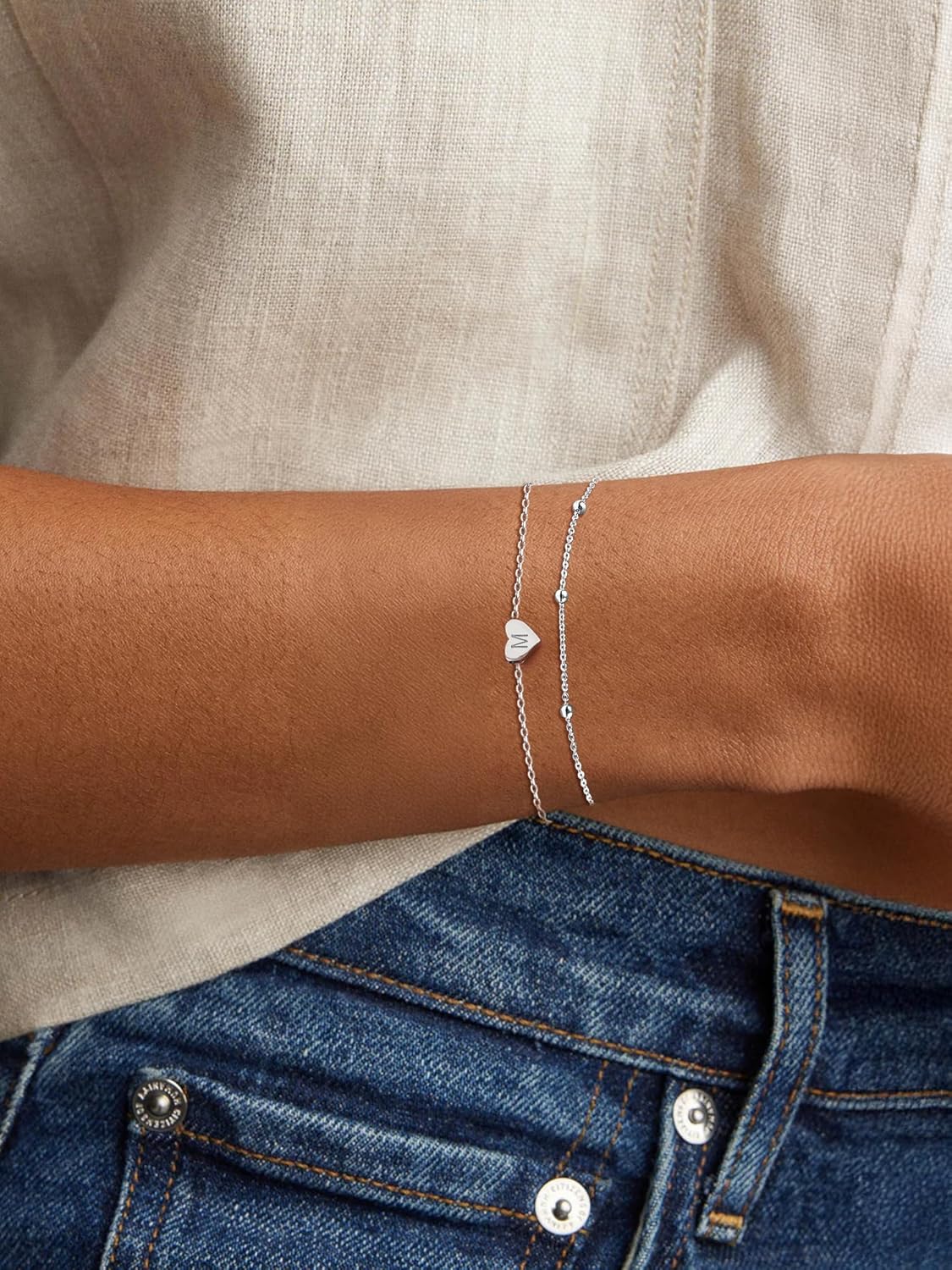 ChicSilver Personalized Heart Initial Bracelet, 925 Sterling Silver Letter Bracelet Fashion Dainty Heart Charm Bracelet for Women(with Gift Box) - Image 3