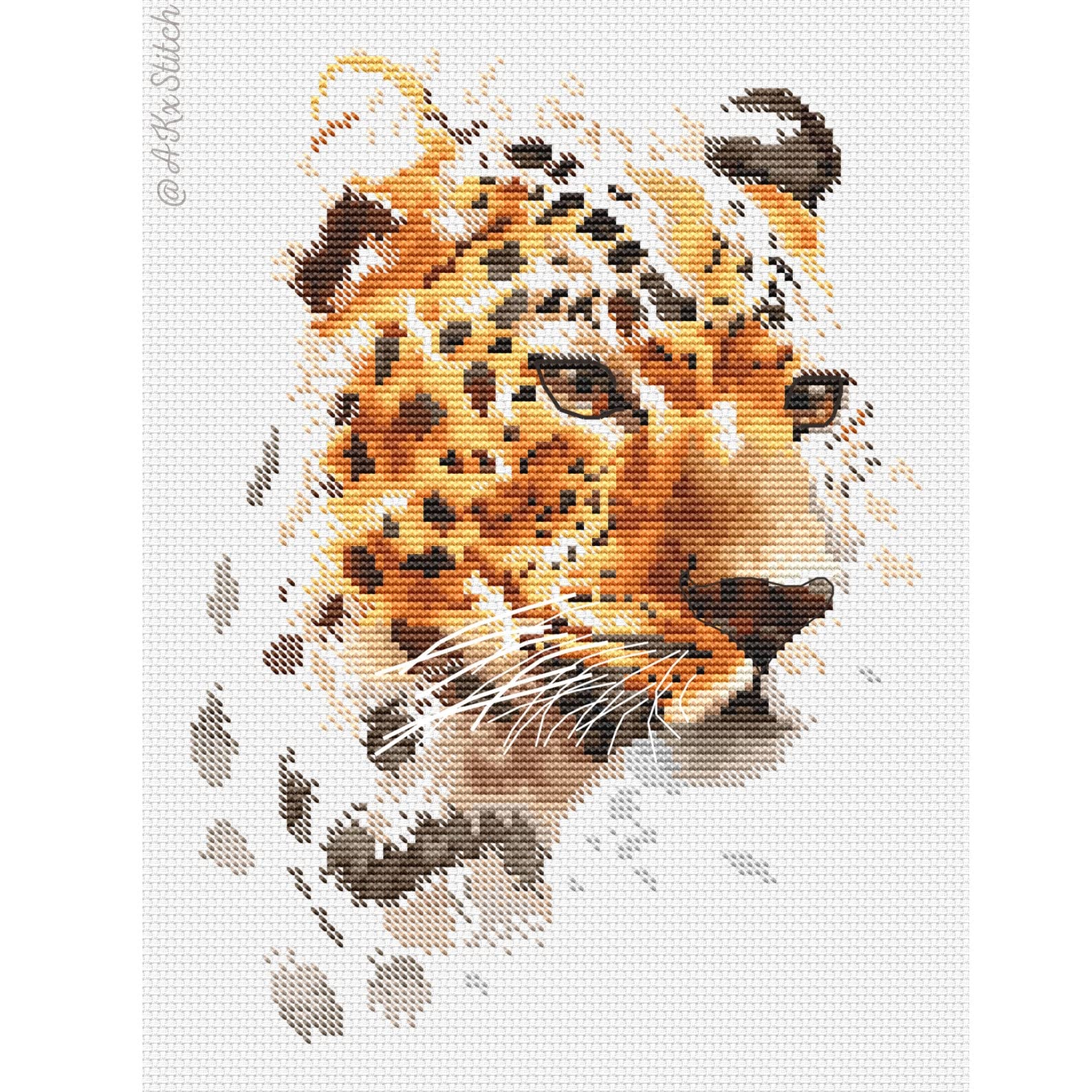 Jaguar - Kit per punto croce con fili e tessuto DMC, motivo maestoso ghepardo nella giungla con ricamo e forniture DMC, set da ricamo fai da te
