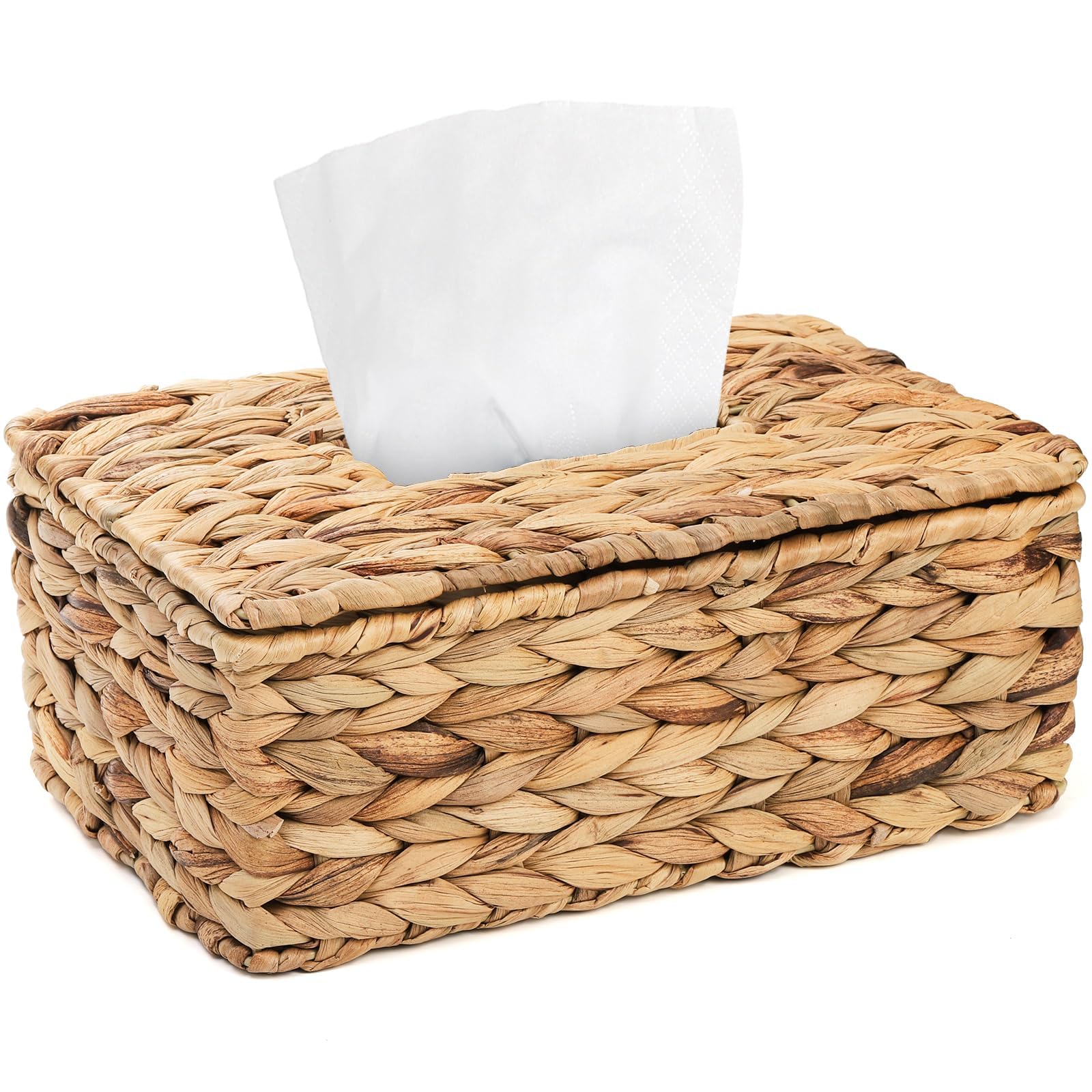 ZEAYEA Tissue Box Holder, Woven Tissue Box Cover with Flip-Open Top, Rectangular Rustic Facial Tissue Holder Decorative for Living Room, Kitchen Countertop, Office, Restaurant, Coffee Table, Bathroom