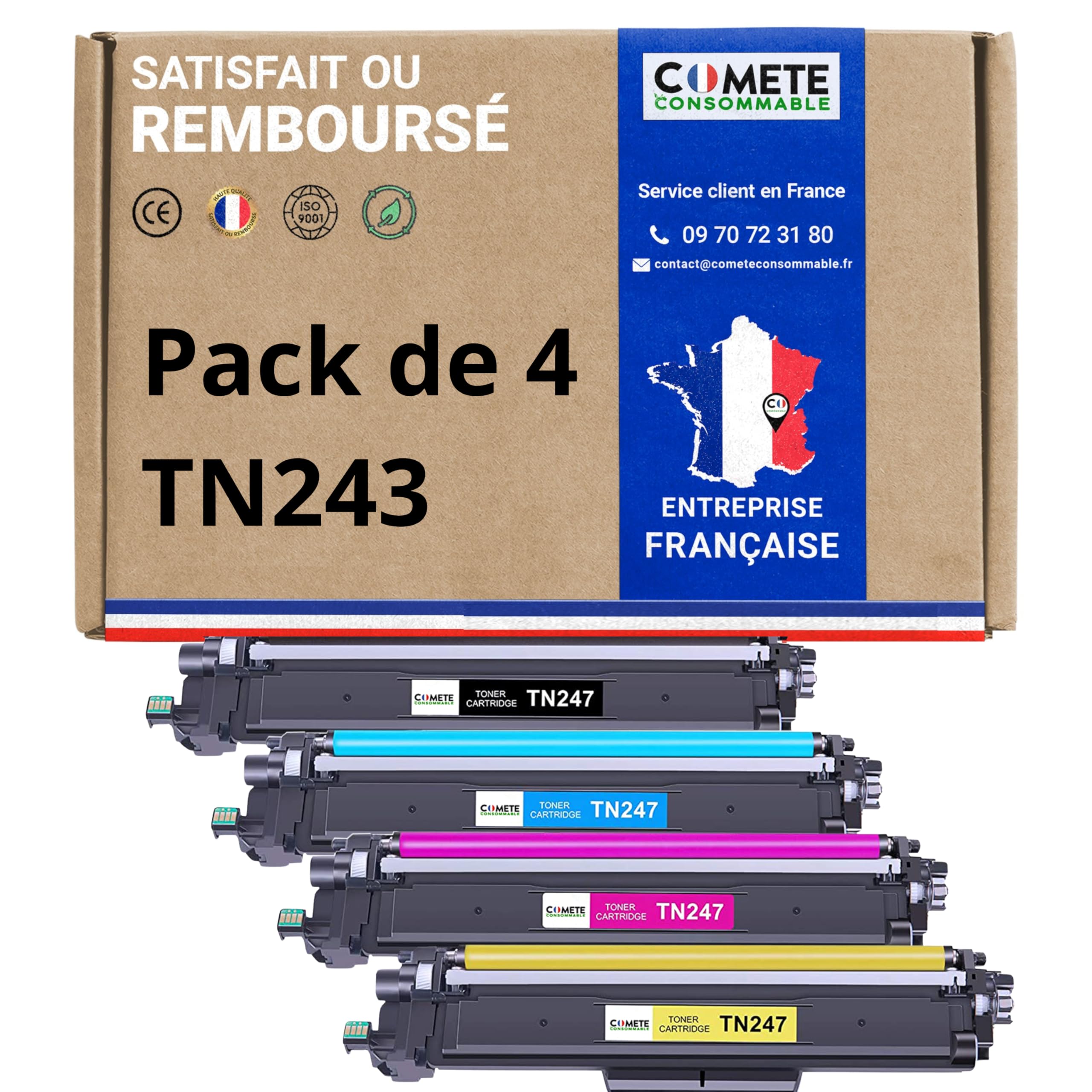 COMETE Cartouche de Toner Compatible avec Brother TN243 TN247 XL - Lot de 4